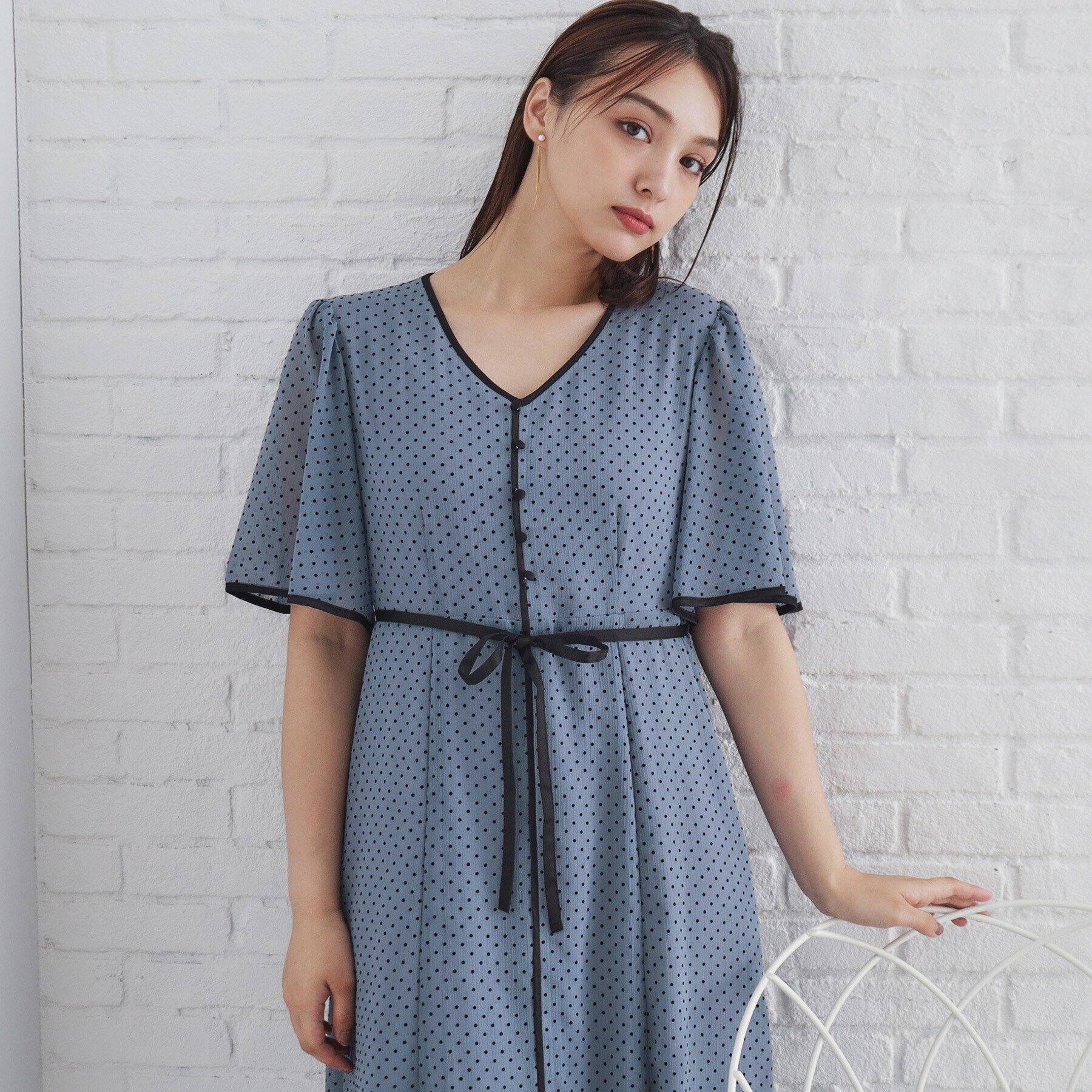 index「フロッキードットバイカラーフレアワンピース【洗濯機洗い可/防シワ】」|ワンピース|