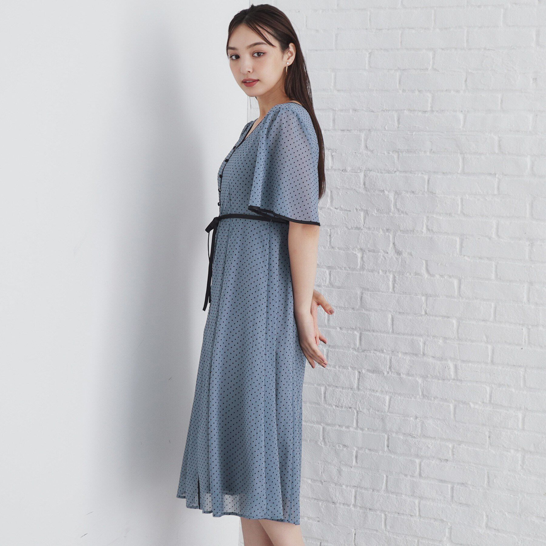 index「フロッキードットバイカラーフレアワンピース【洗濯機洗い可/防シワ】」|ワンピース|