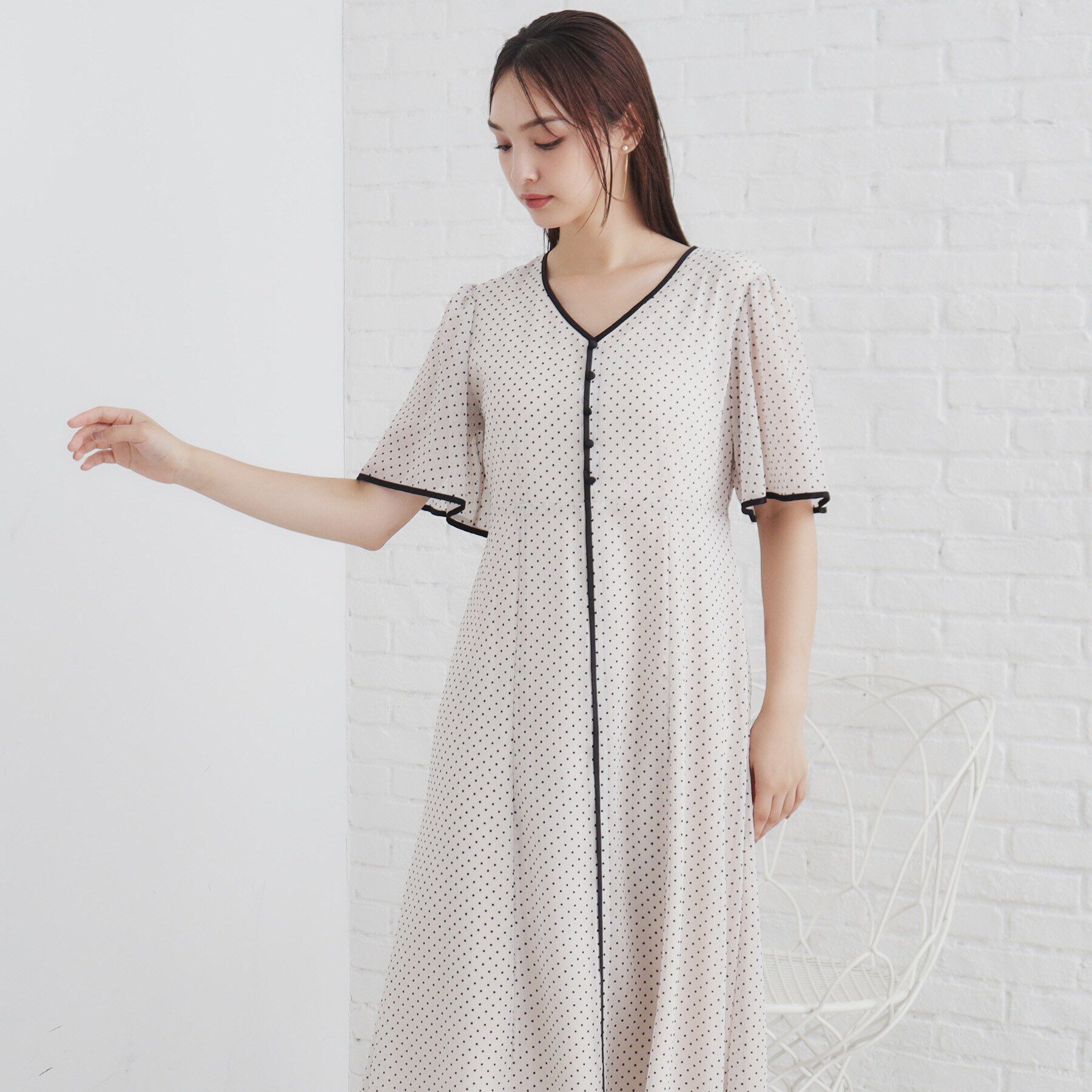 index「フロッキードットバイカラーフレアワンピース【洗濯機洗い可/防シワ】」|ワンピース|