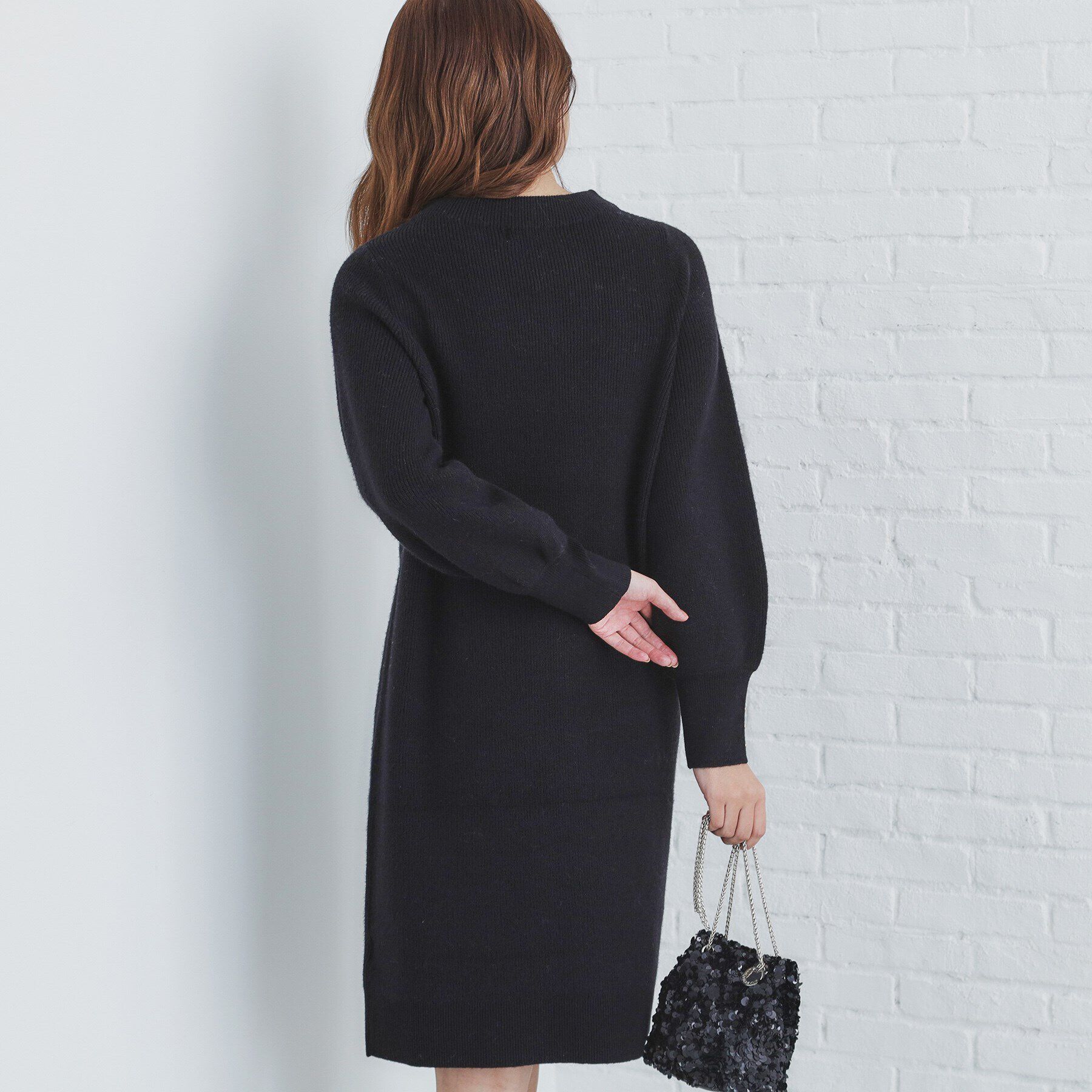 index「《5color》ブローチ付き 畦編みニットワンピース【洗濯機洗い可】」|ワンピース|