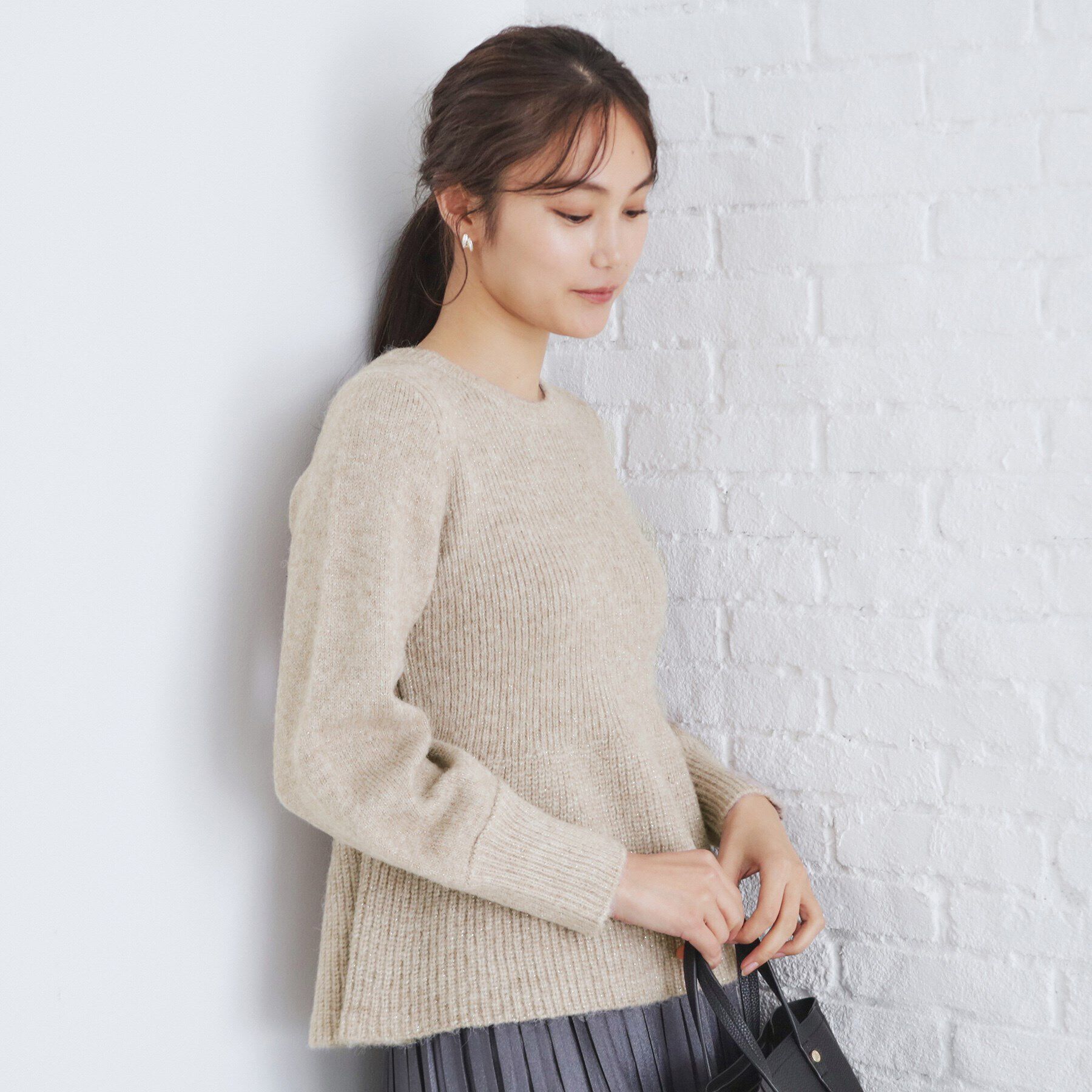 index「ラメペプラムニットトップス【洗濯機洗い可】」|ニット・セーター|