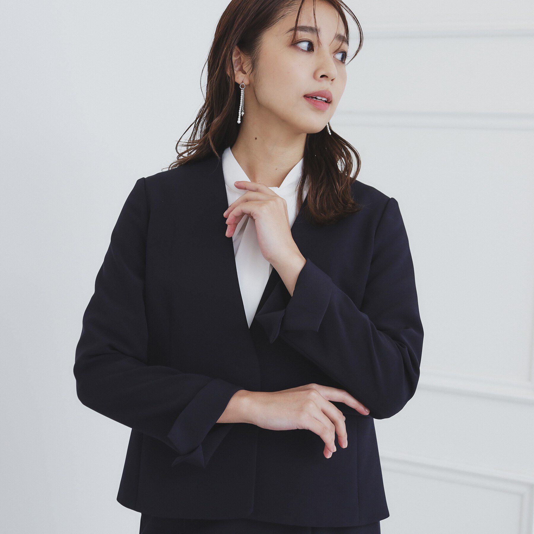 index「《通勤・セレモニー/セットアップ対応》多機能ノーカラージャケット【洗濯機洗い可/防シワ/抗ピル/スト」|ノーカラージャケット|