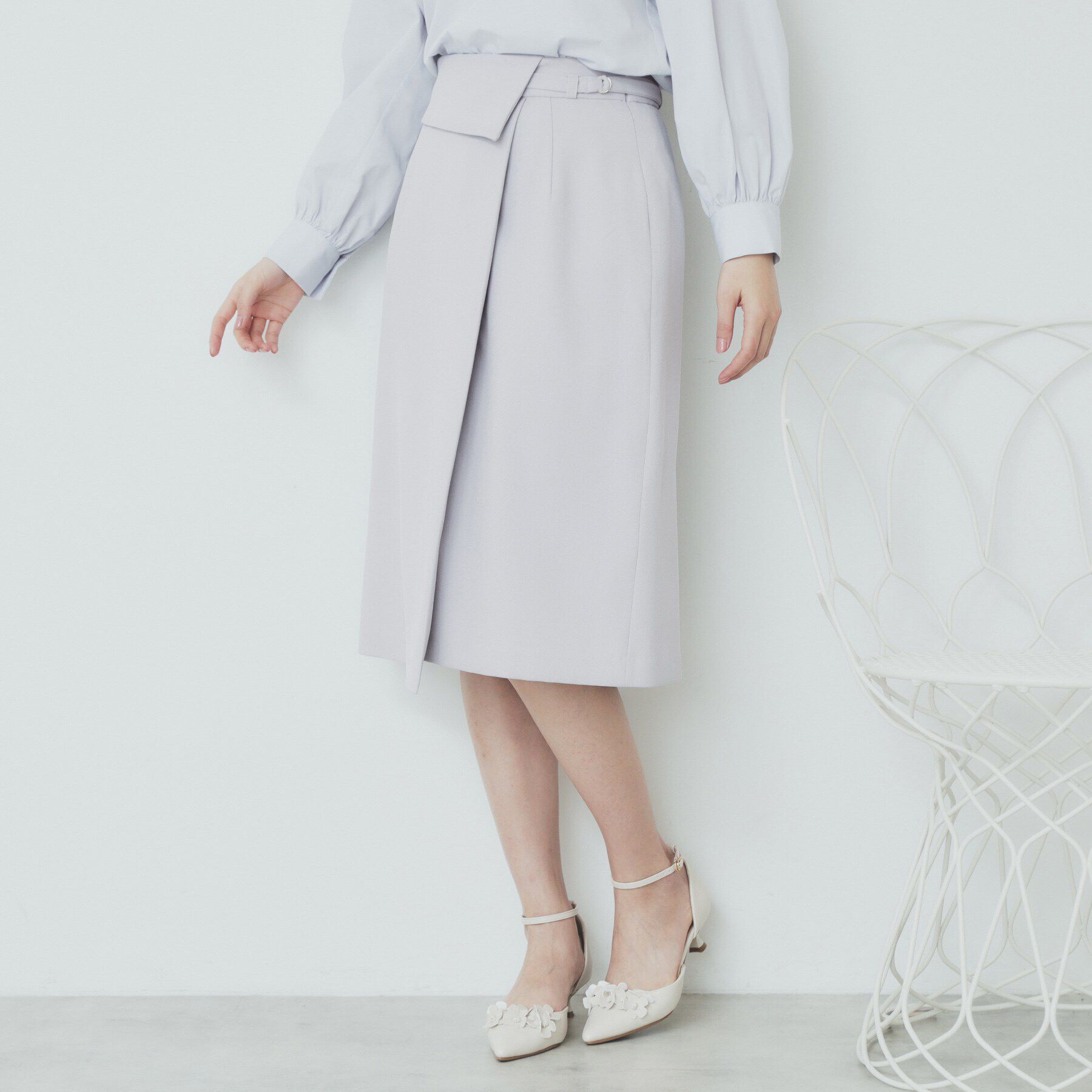 index「Aラインラップスカート【洗濯機洗い可/イージーアイロン/防シワ】」|スカート|ライトグレー(011