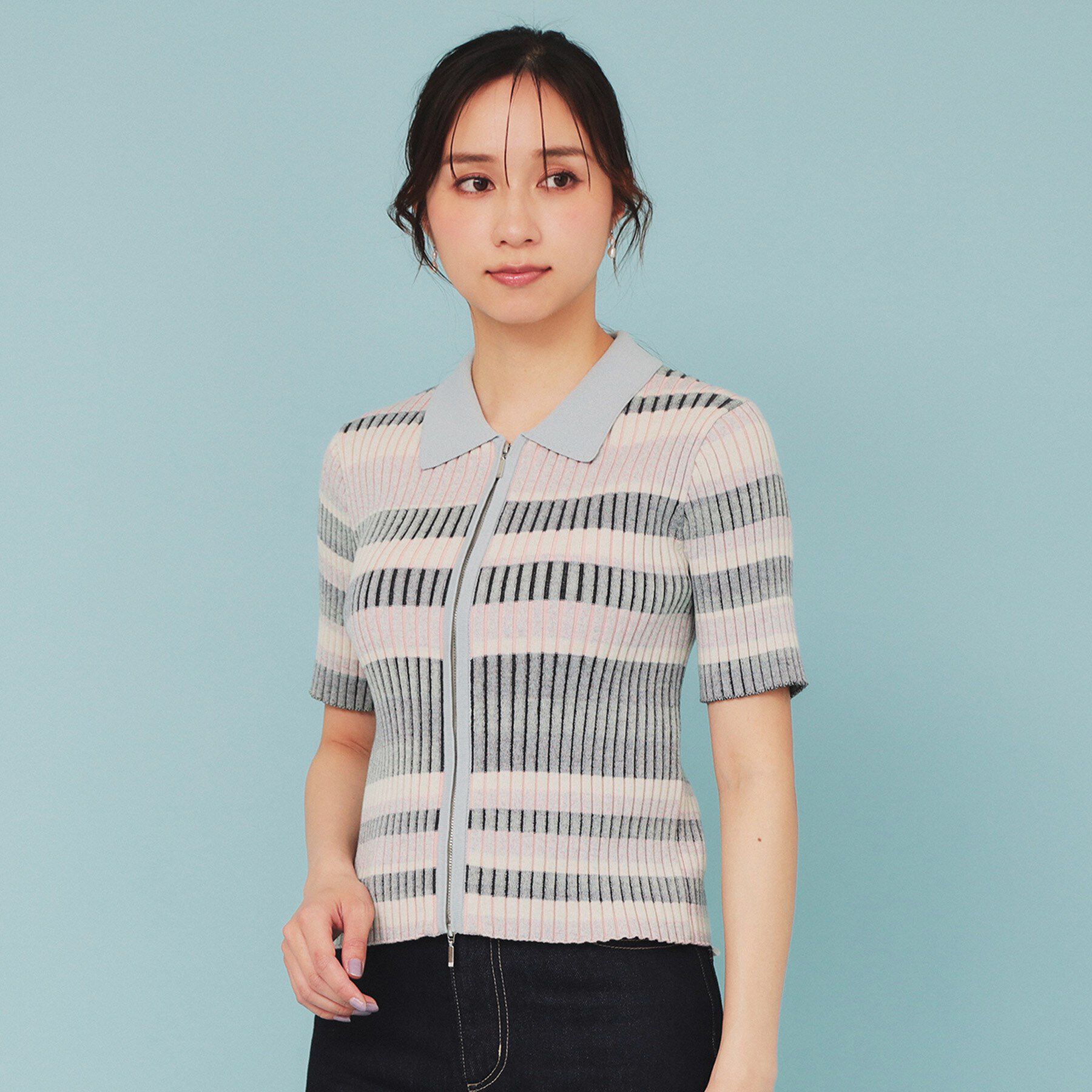 index「マルチボーダーダブルジップニット【洗濯機洗い可】」|カーディガン|