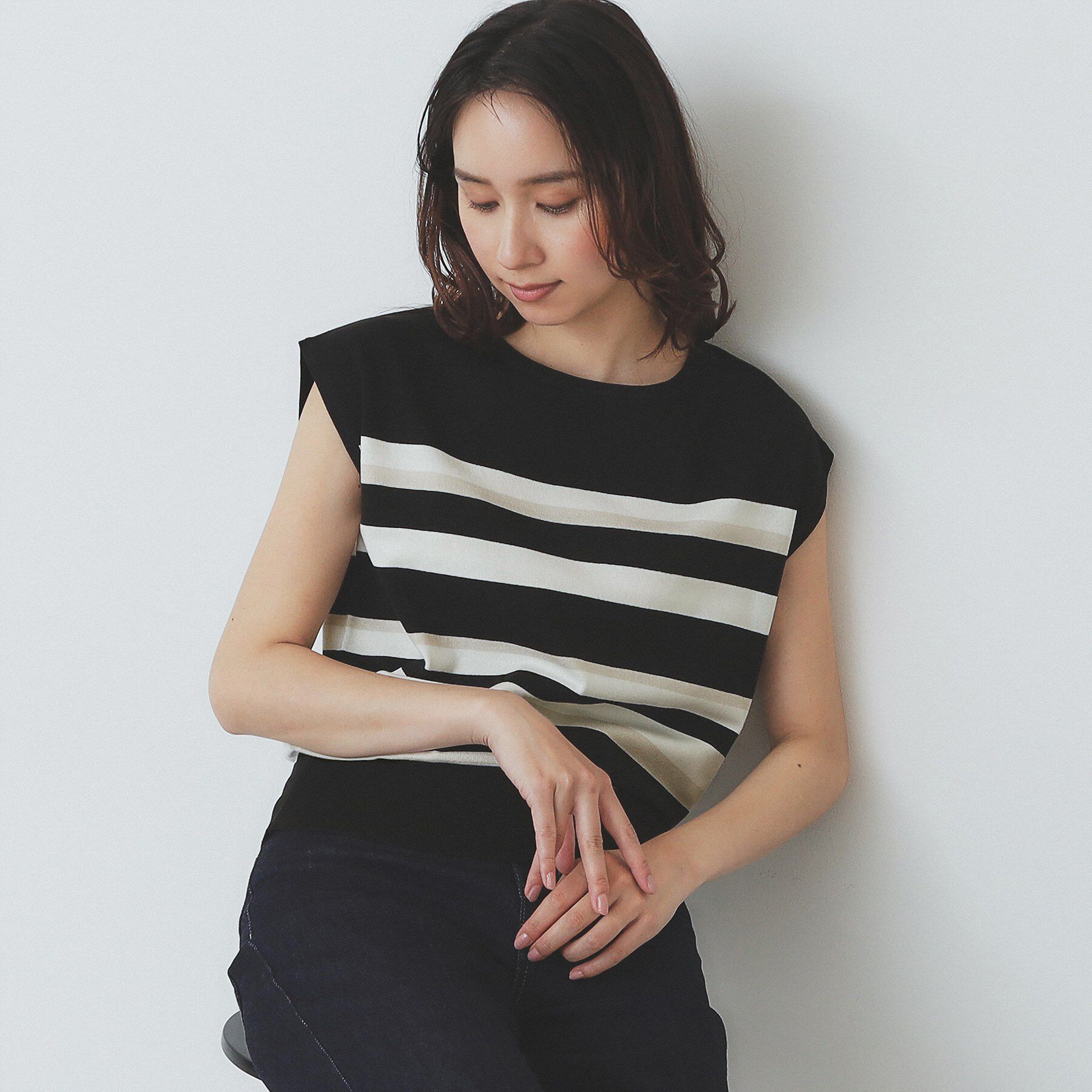 index「《XS-LLサイズ》フレンチスリーブニット【洗濯機洗い可/抗ピル】」|ニット・セーター|ブラック(319)