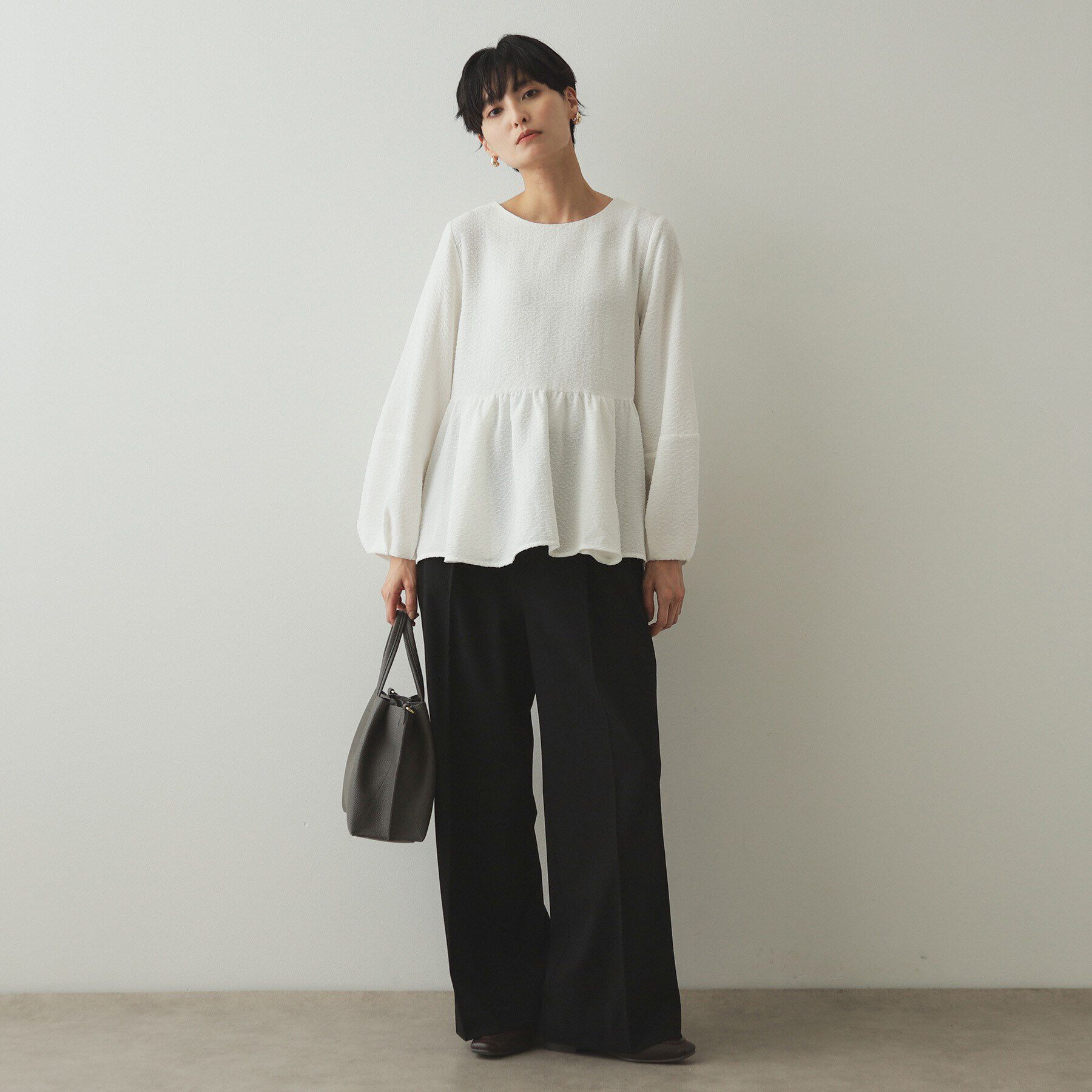 OPAQUE.CLIP「ふくれジャカードペプラムブラウス【洗濯機洗い可】」|シャツ・ブラウス|