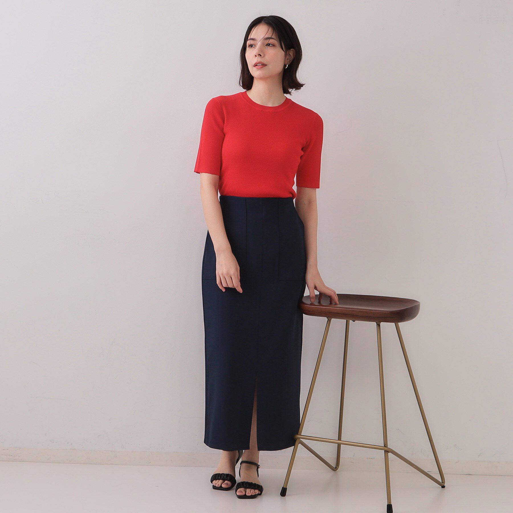 OPAQUE.CLIP「シアーリブハーフスリーブニット【洗濯機洗い可/抗ピル】」|ニット・セーター|