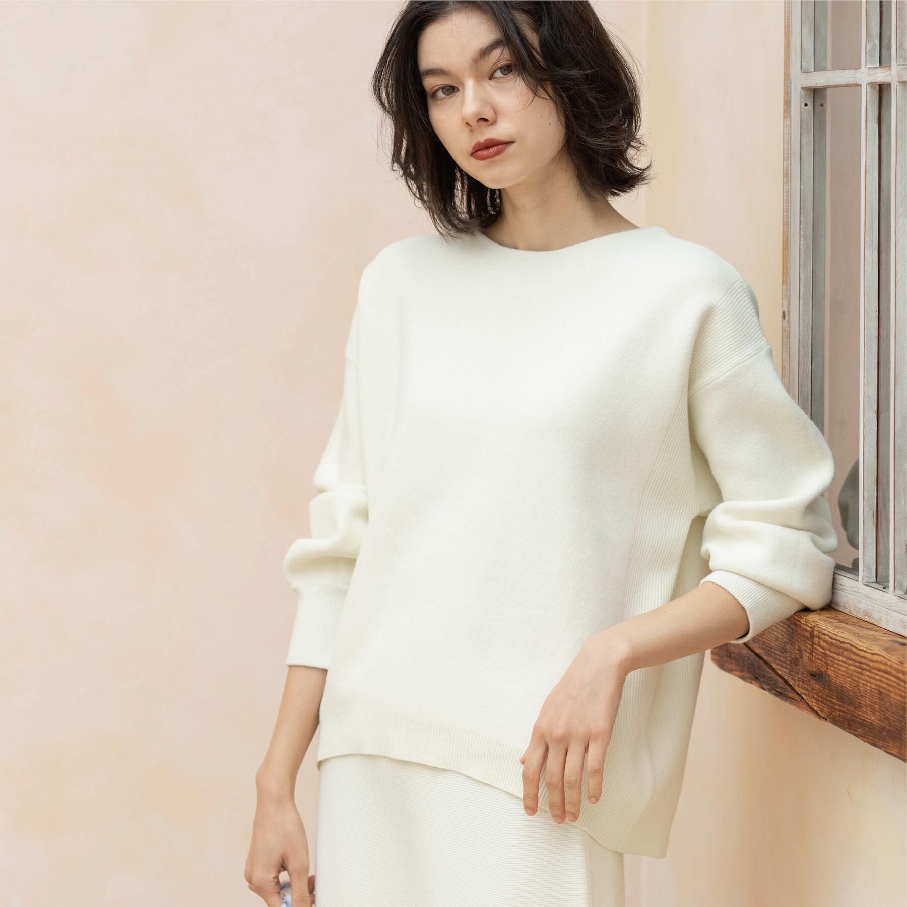 OPAQUE.CLIP「サイド編地切替ニットトップス/セットアップ対応【洗濯機OK】」|ニット・セーター|オフホワイト(003