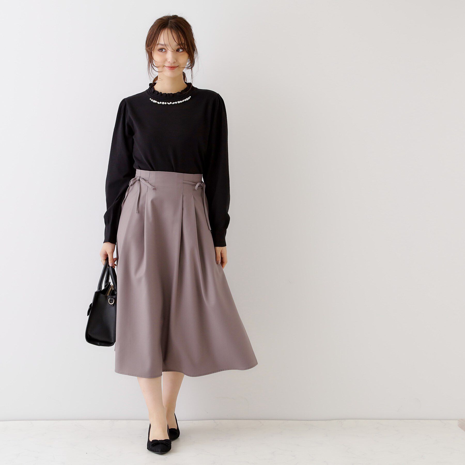 Couture broach「【キレイめコーデ・通勤にも】サイドリボンデザインフレアスカート」|スカート|