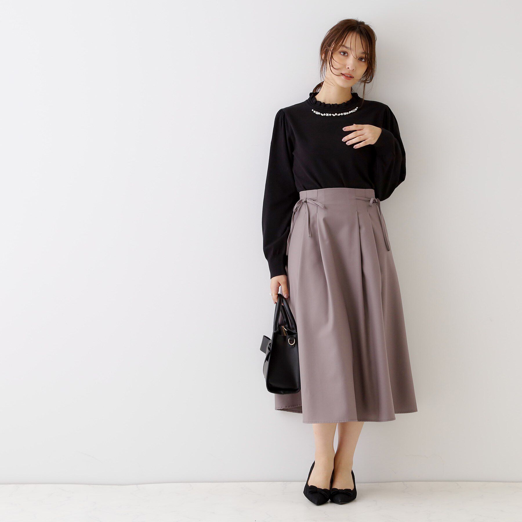 Couture broach「【キレイめコーデ・通勤にも】サイドリボンデザインフレアスカート」|スカート|