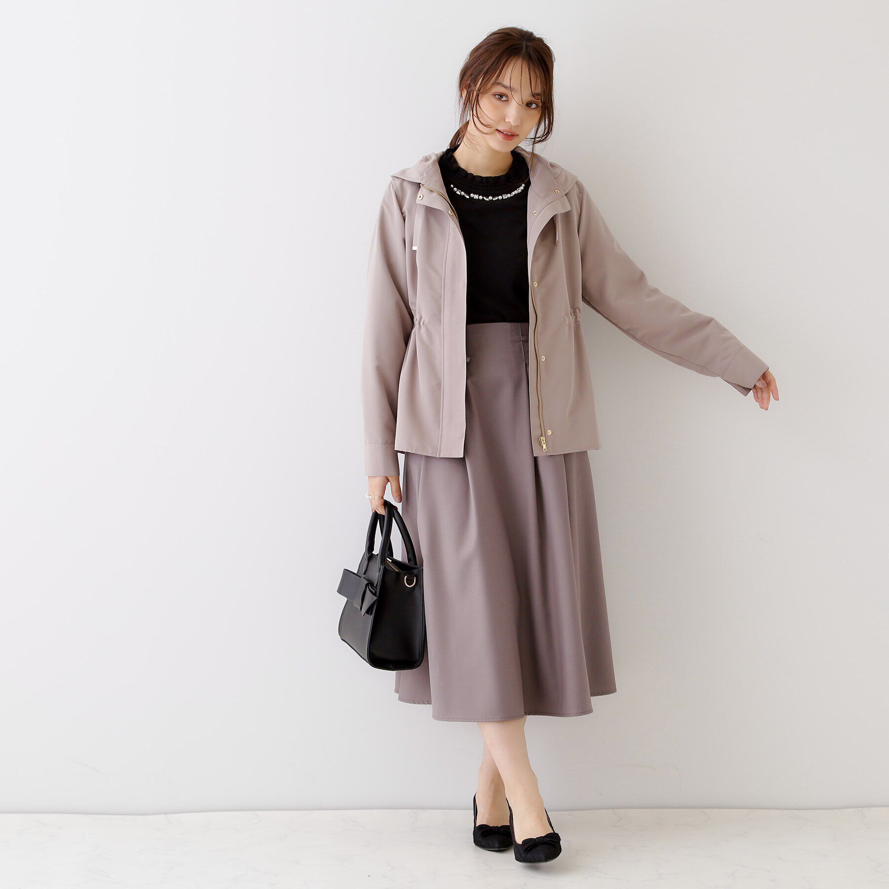 Couture broach「【キレイめコーデ・通勤にも】サイドリボンデザインフレアスカート」|スカート|