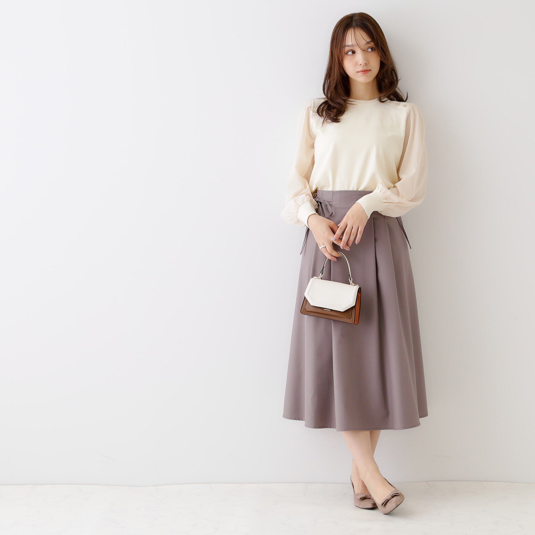 Couture broach「【キレイめコーデ・通勤にも】サイドリボンデザインフレアスカート」|スカート|