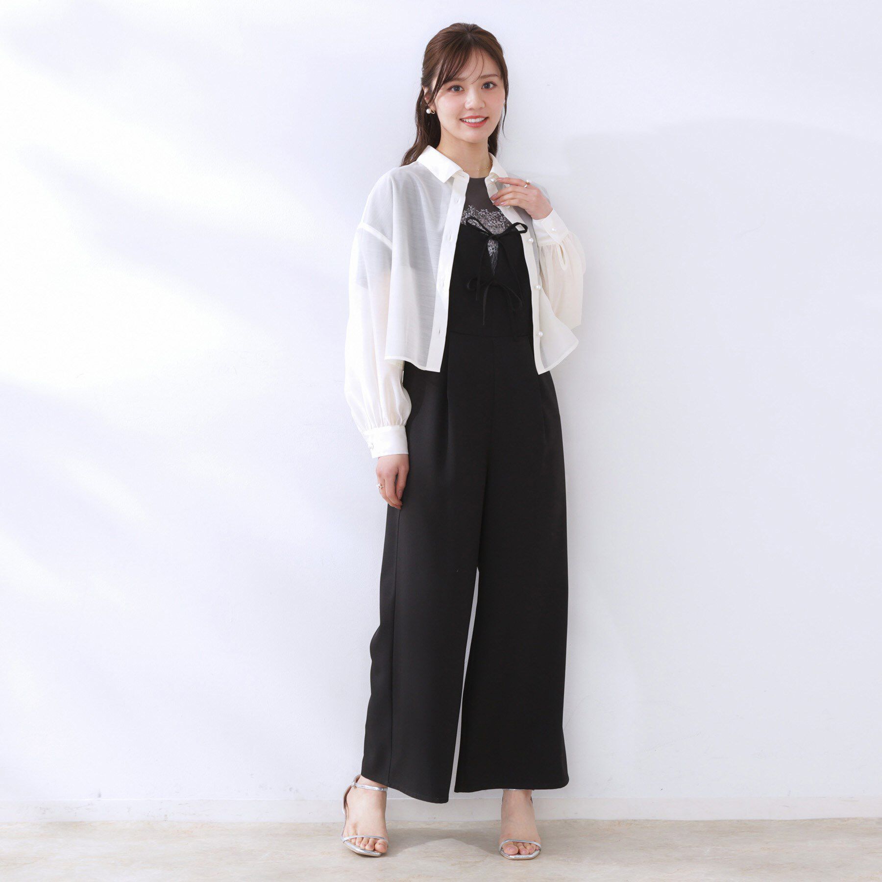 Couture broach「【洗える・オシャレな透け感】パール調ボタンシアーシャツ」|シャツ・ブラウス|