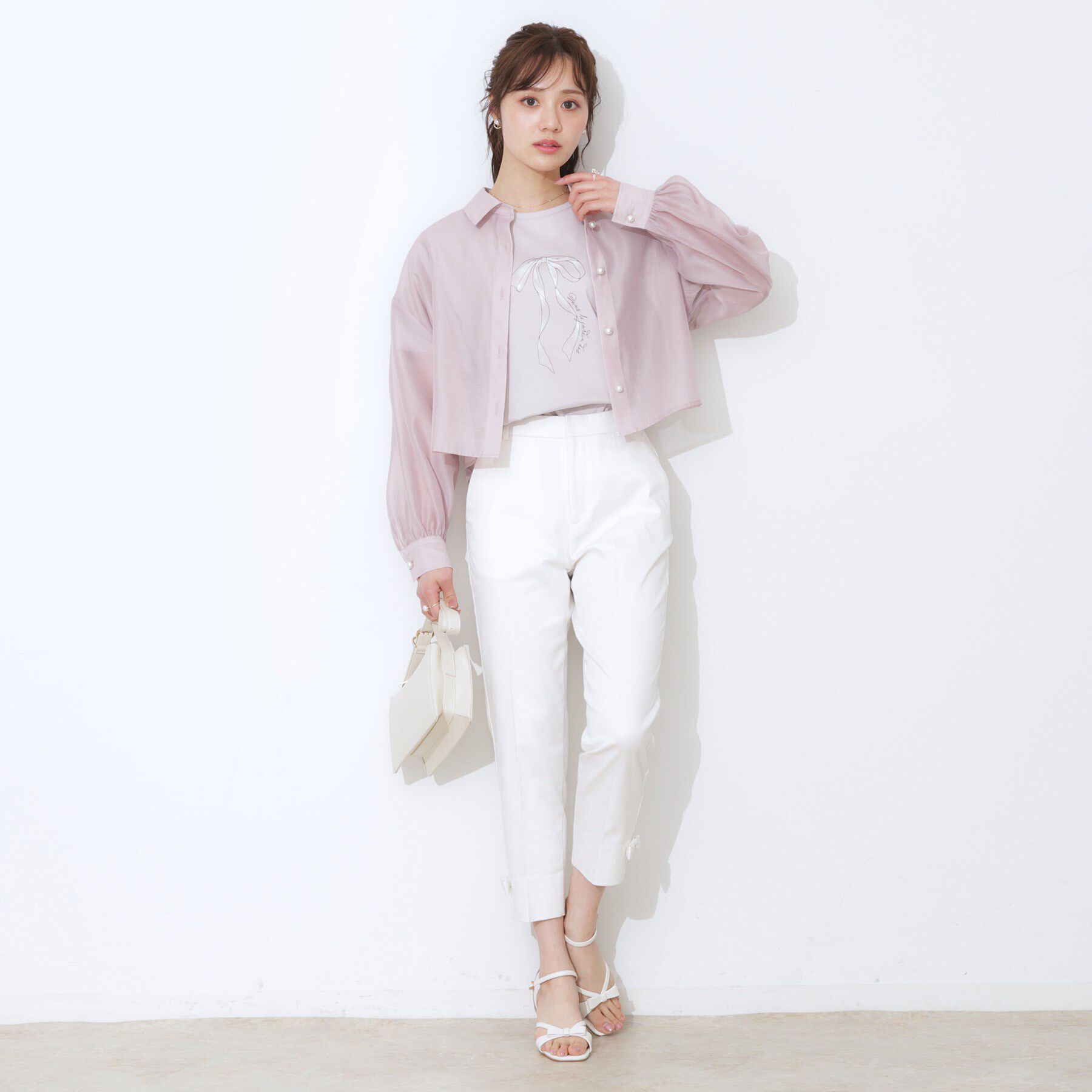 Couture broach「【洗える・オシャレな透け感】パール調ボタンシアーシャツ」|シャツ・ブラウス|