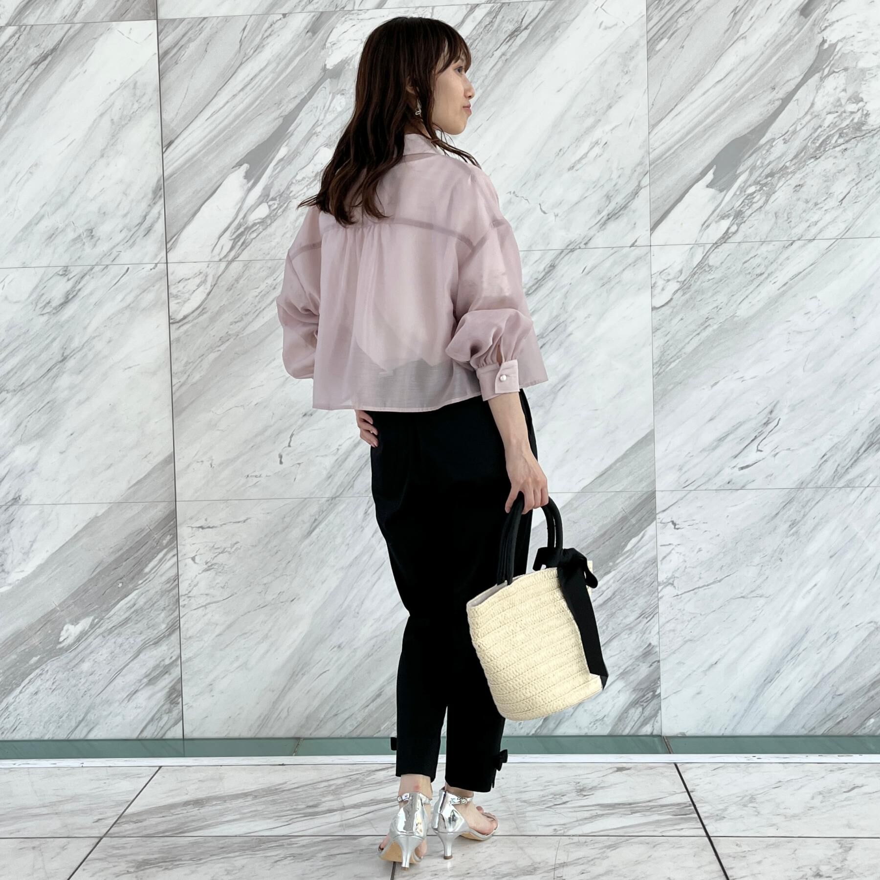 Couture broach「【洗える・オシャレな透け感】パール調ボタンシアーシャツ」|シャツ・ブラウス|