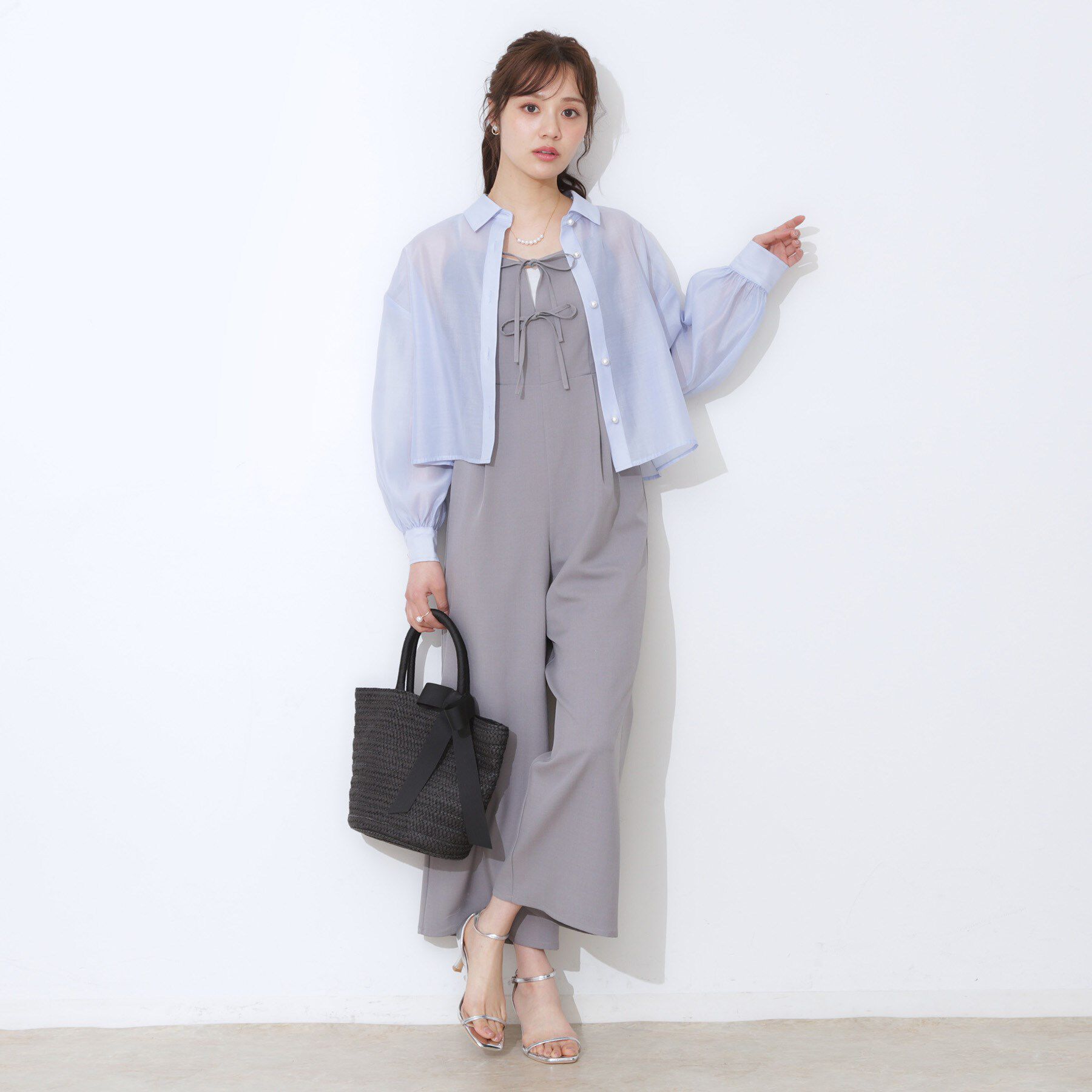 Couture broach「【洗える・オシャレな透け感】パール調ボタンシアーシャツ」|シャツ・ブラウス|