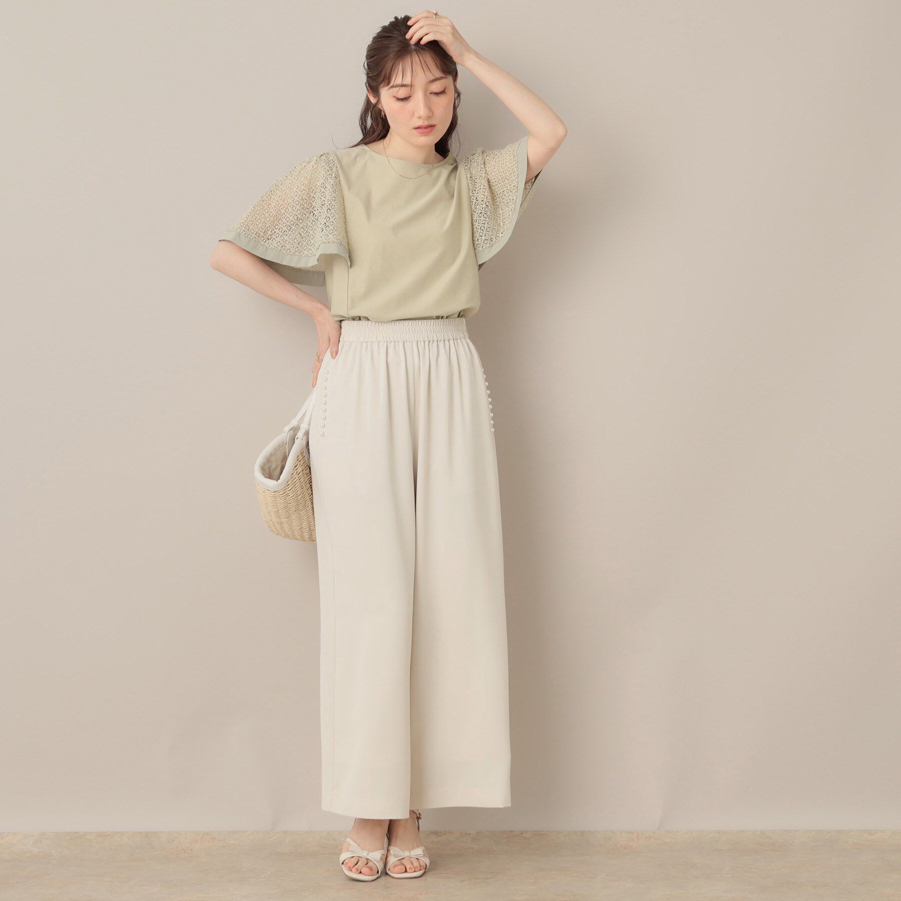 Couture broach「【マルチデザイン・楽ちん】フェイクパール リラックスワイドパンツ」|その他|