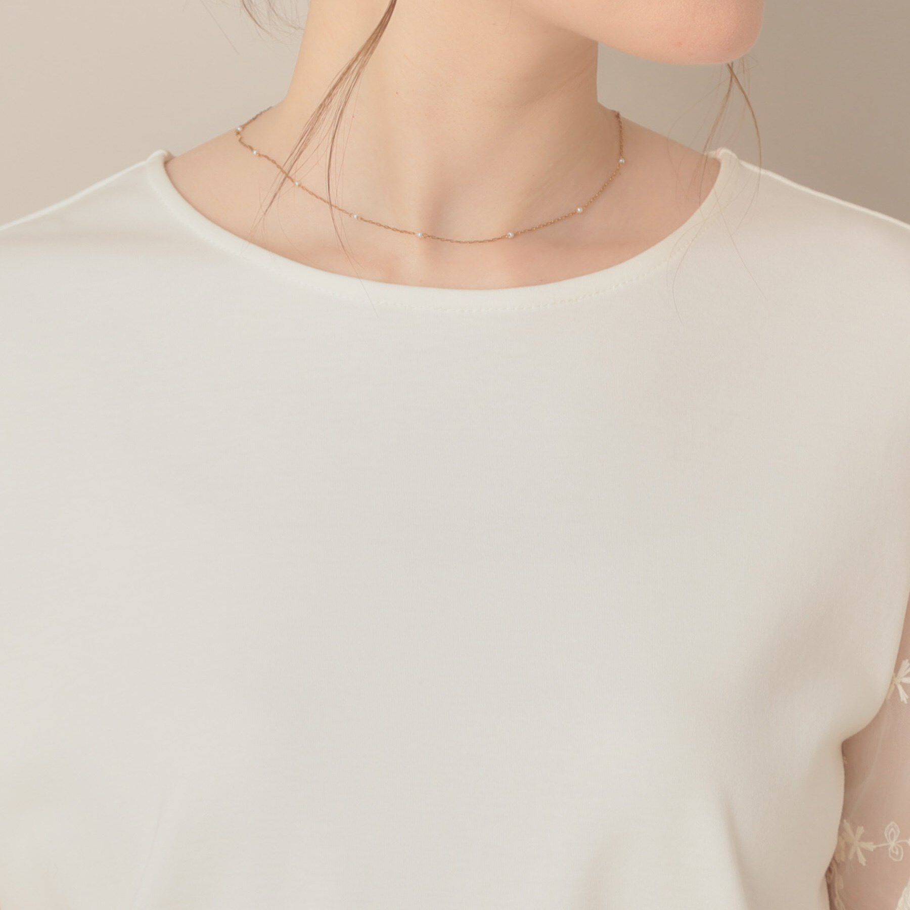 Couture broach「【接触冷感・UVカット・マシンウォッシャブル】袖レースドッキングカットソー」|Tシャツ・カットソー|