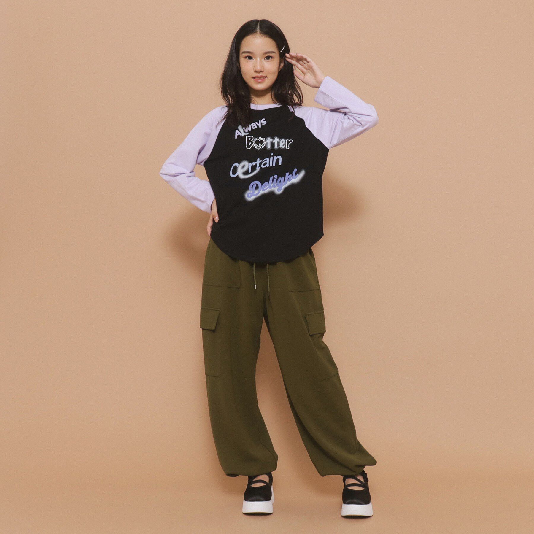 PINK-latte「【130cmあり】グラフィックロゴ ラグランTシャツ」|Tシャツ・カットソー|