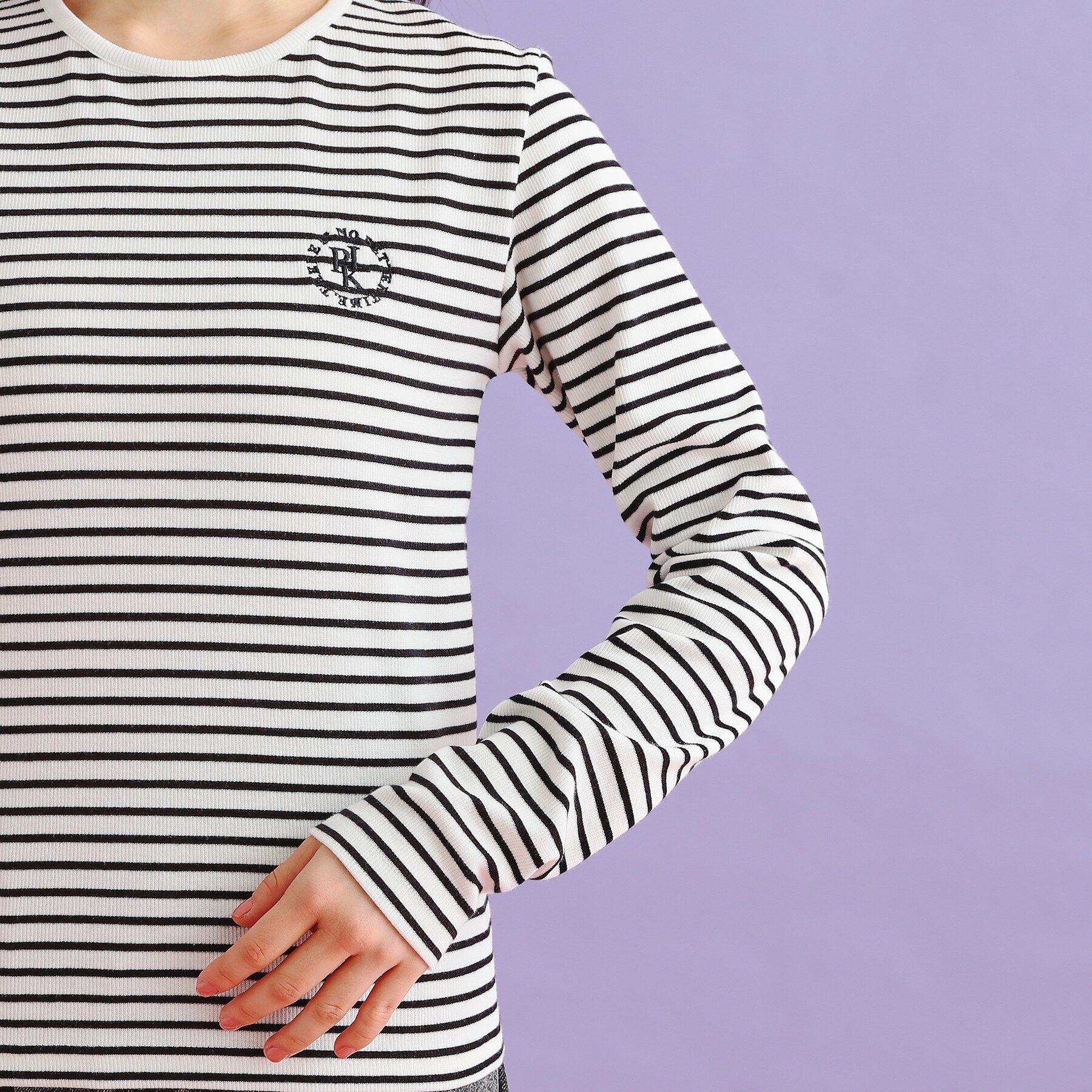 PINK-latte「シンプルテレコ長袖プルオーバー」|Tシャツ・カットソー|