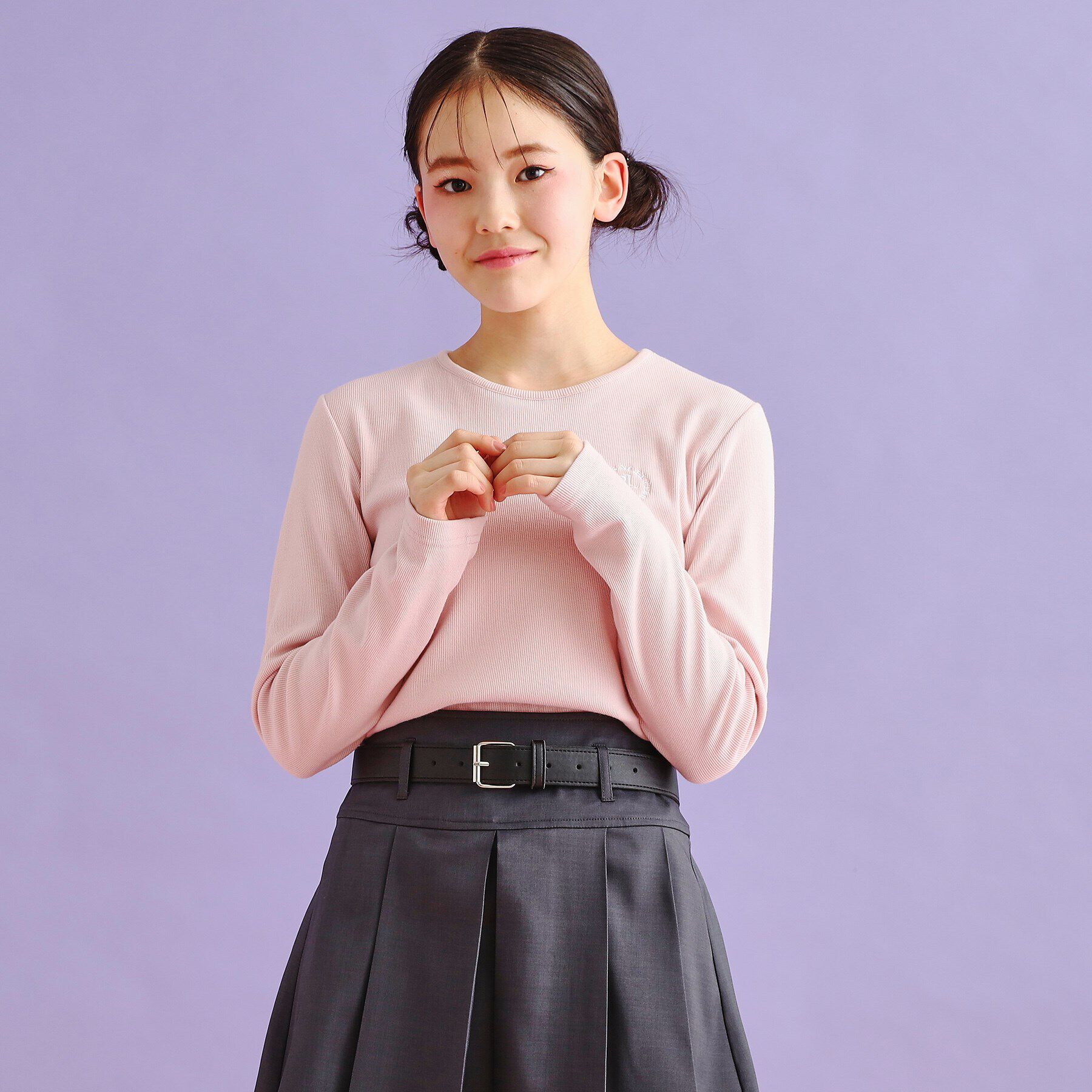 PINK-latte「シンプルテレコ長袖プルオーバー」|Tシャツ・カットソー|ピンク(071)