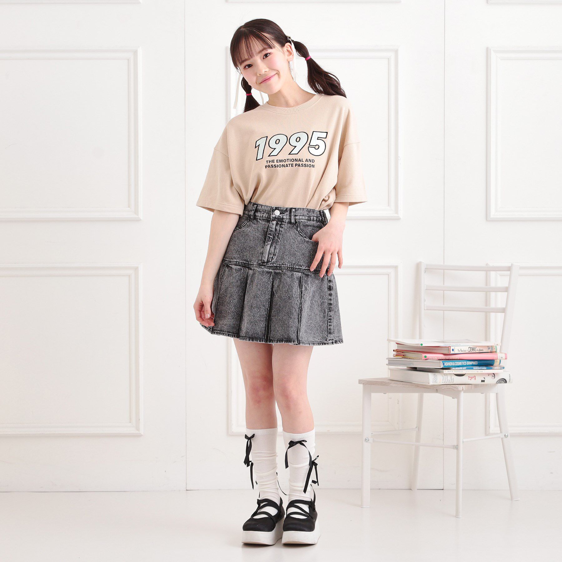 PINK-latte「デニム裾プリーツスカート」|スカート|