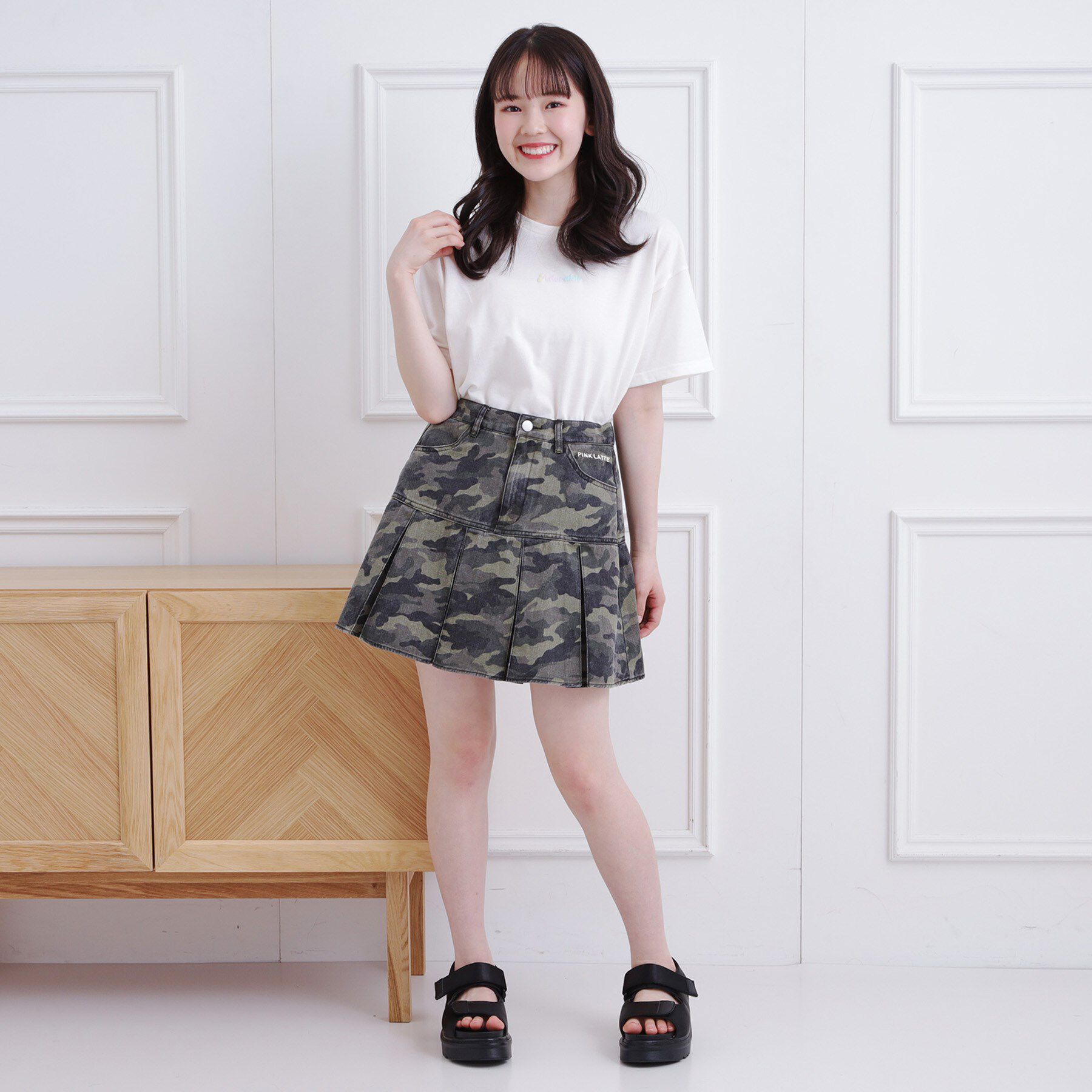 PINK-latte「デニム裾プリーツスカート」|スカート|