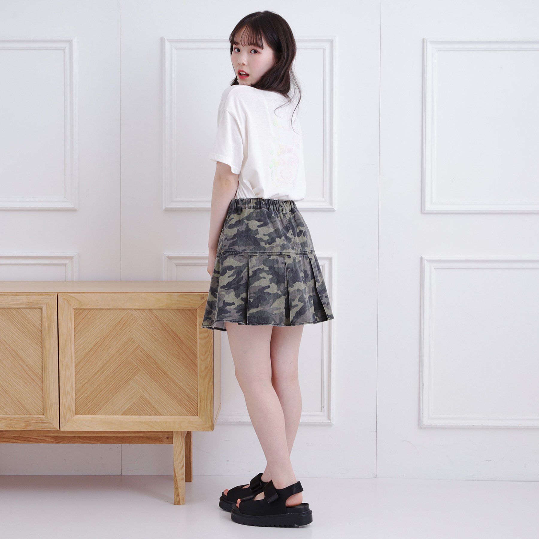 PINK-latte「デニム裾プリーツスカート」|スカート|