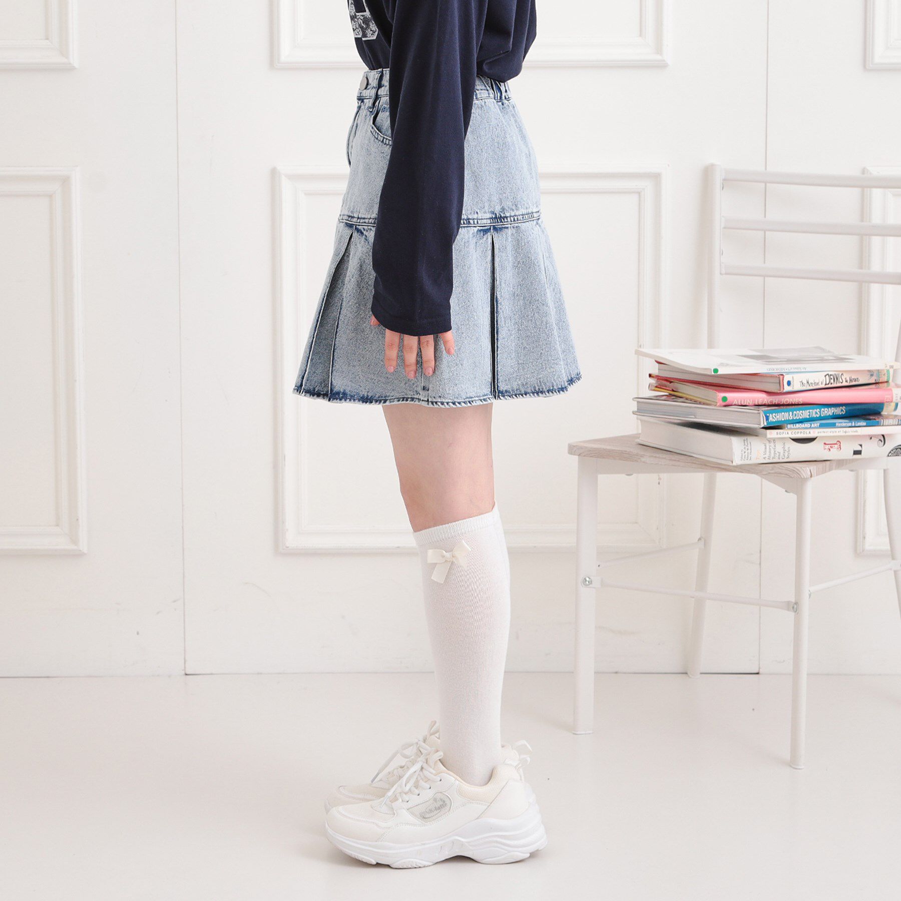 PINK-latte「デニム裾プリーツスカート」|スカート|