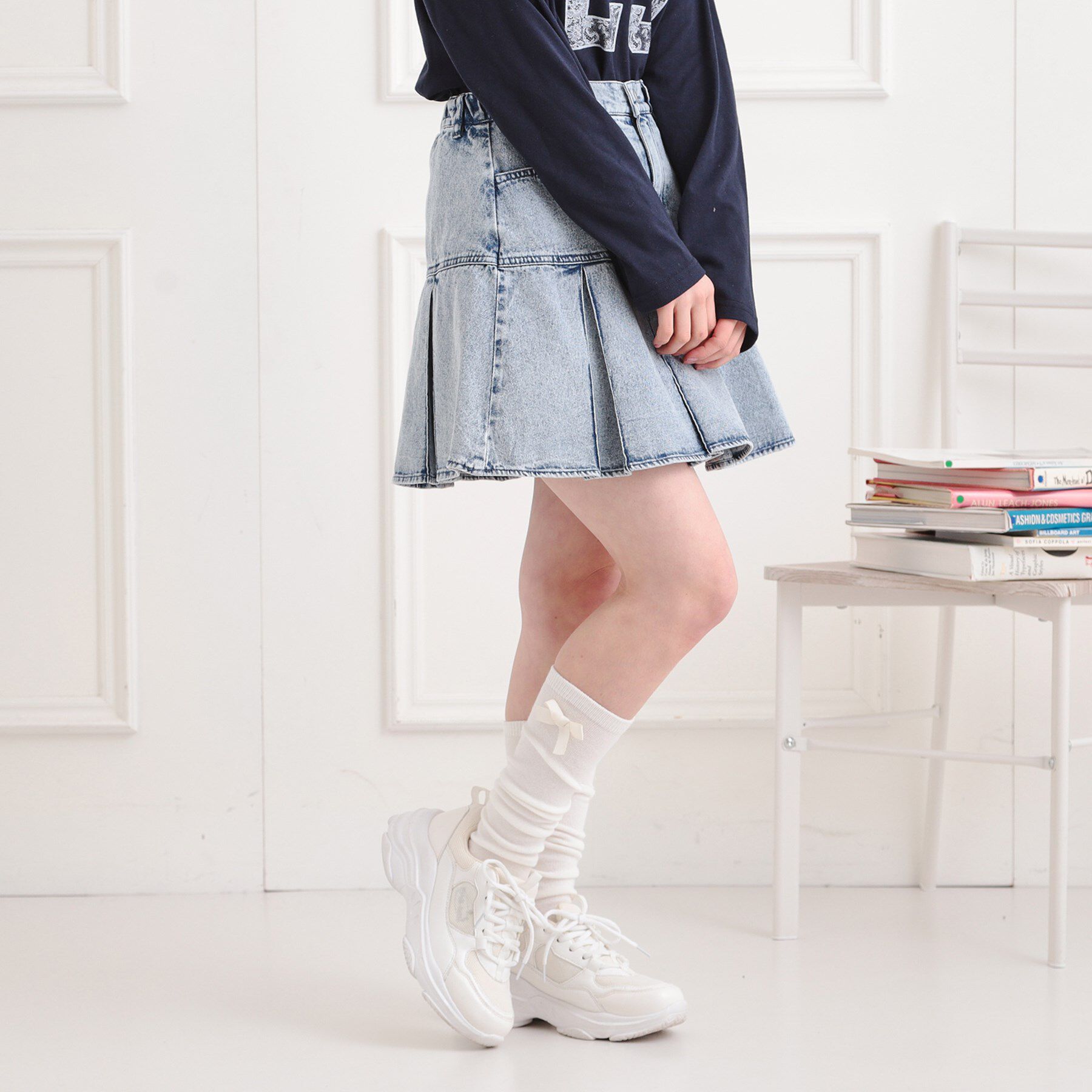 PINK-latte「デニム裾プリーツスカート」|スカート|