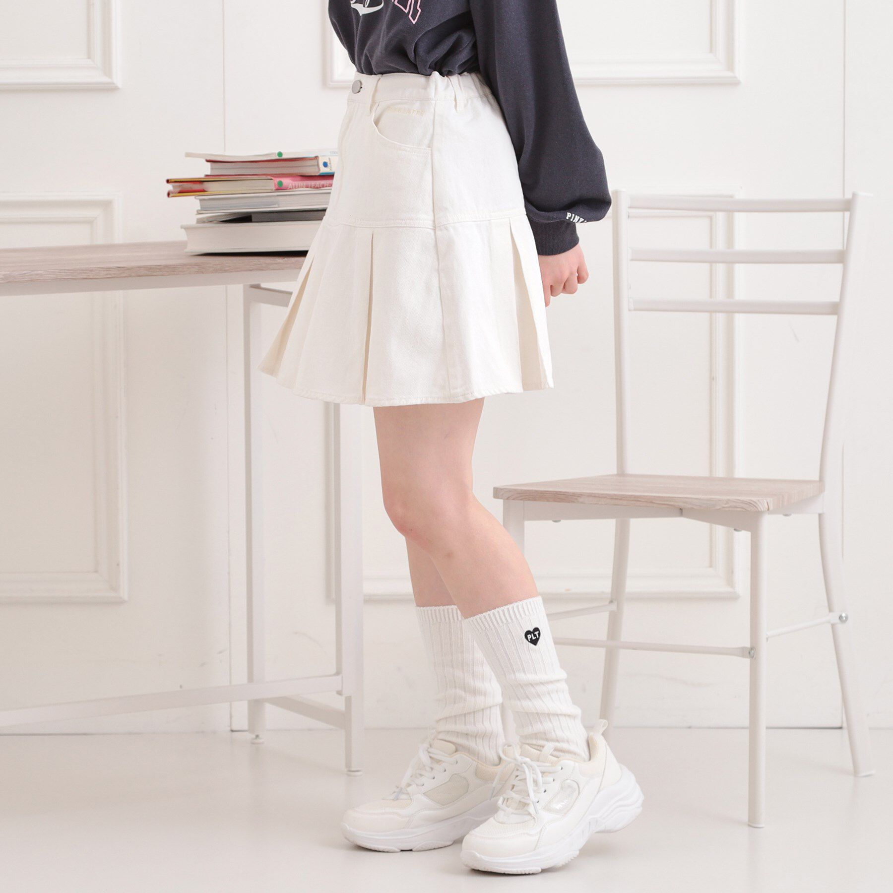 PINK-latte「デニム裾プリーツスカート」|スカート|