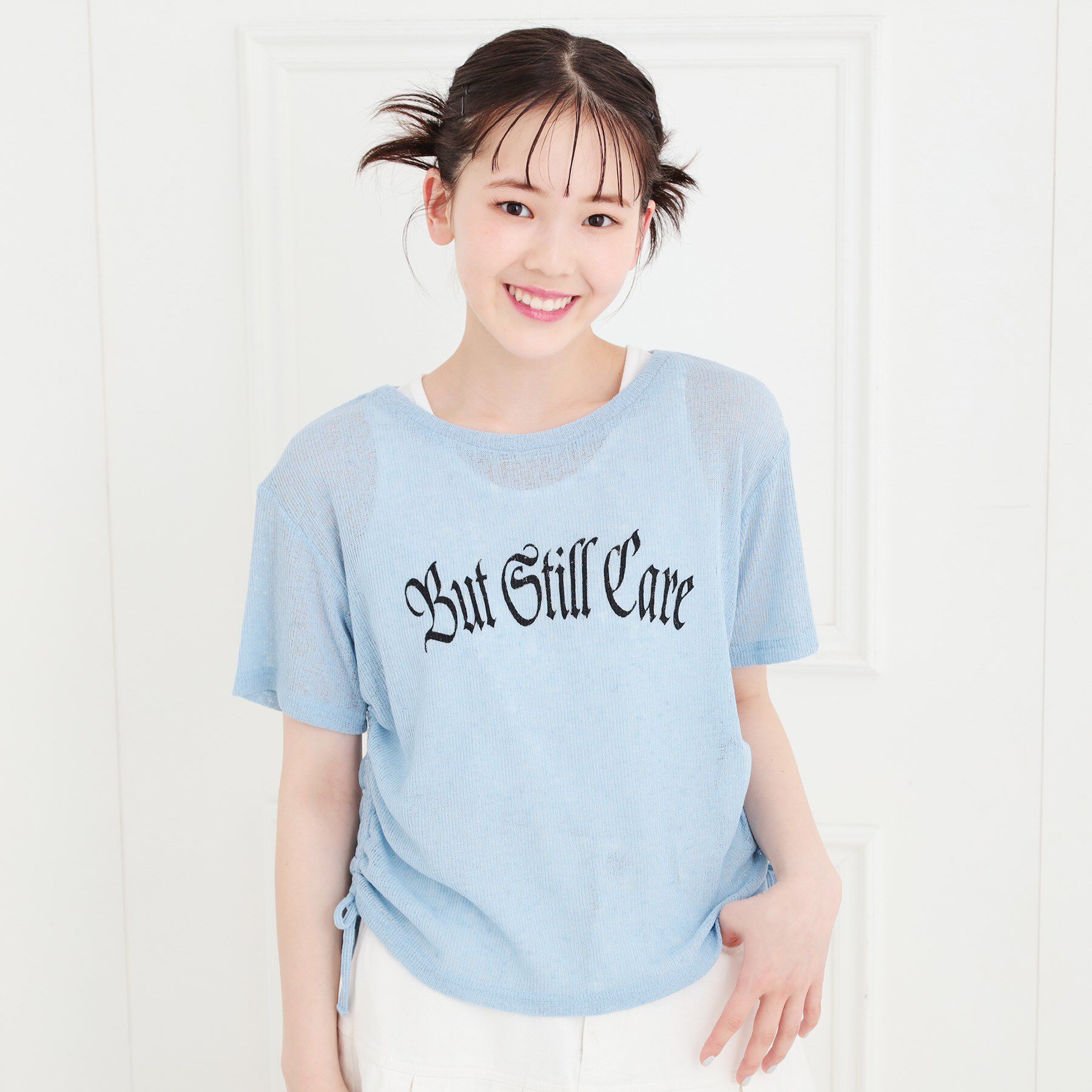 PINK-latte「【セットアイテム】透かし編みドロストトップス＋タンク」|その他|ブルー(091)