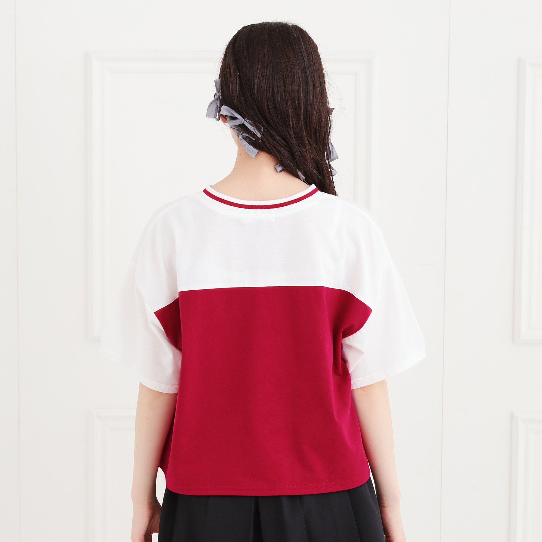 PINK-latte「Vネック切替Tシャツ」|Tシャツ・カットソー|