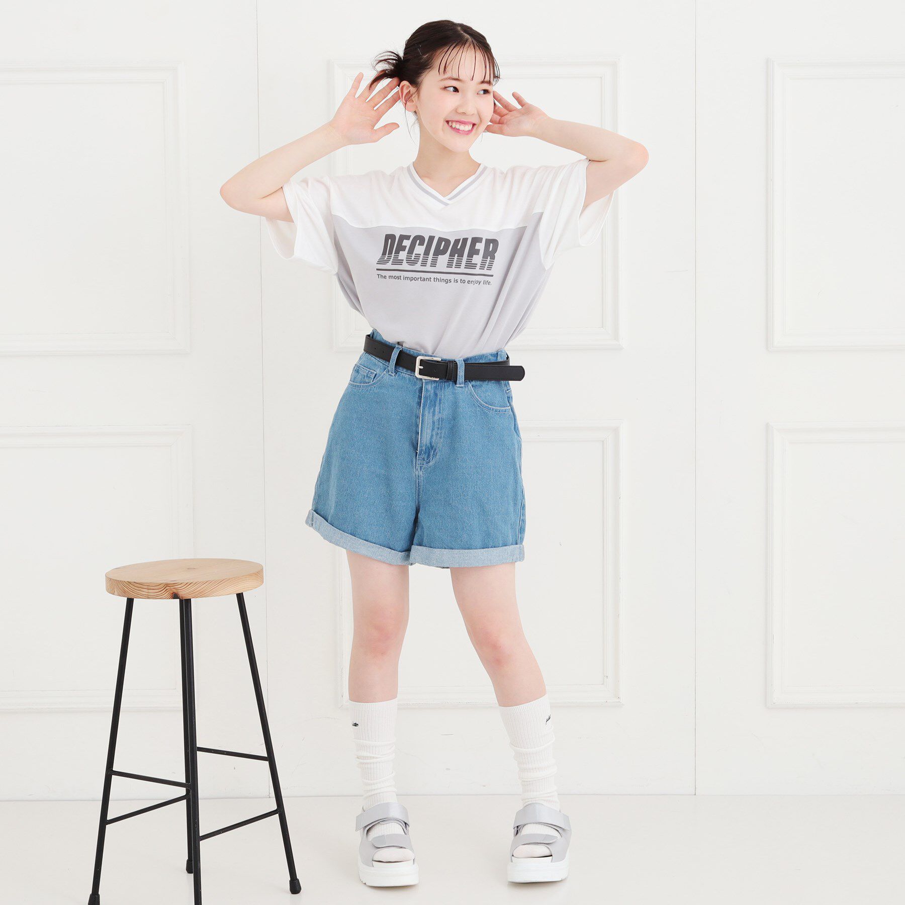 PINK-latte「Vネック切替Tシャツ」|Tシャツ・カットソー|