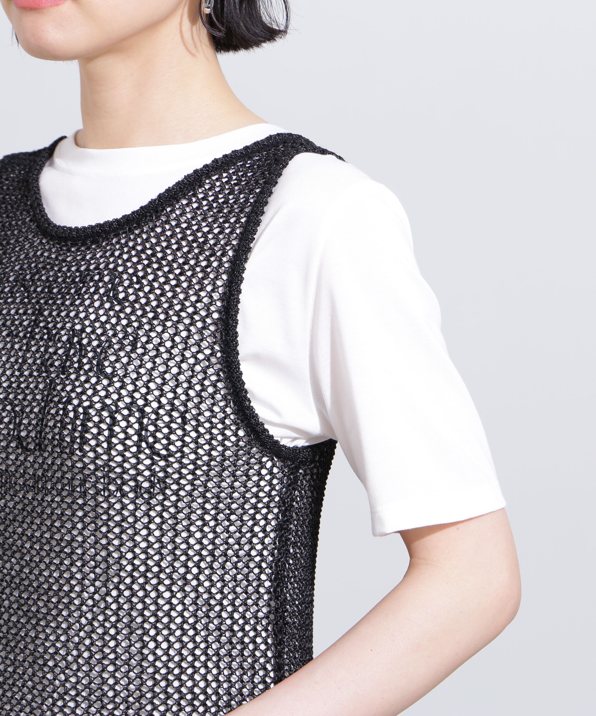  「メッシュレイヤードニットワンピース」|ワンピース|