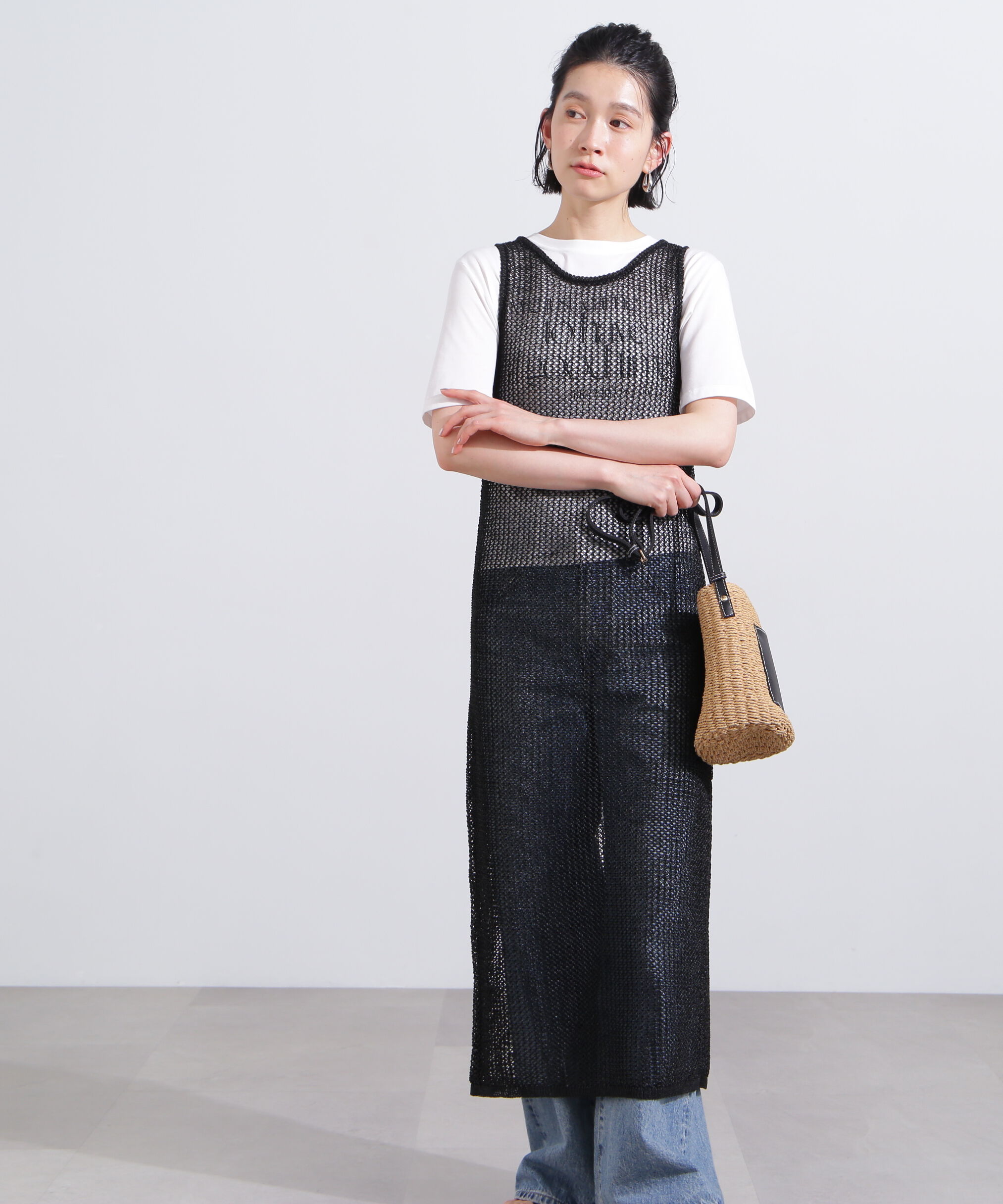  「メッシュレイヤードニットワンピース」|ワンピース|