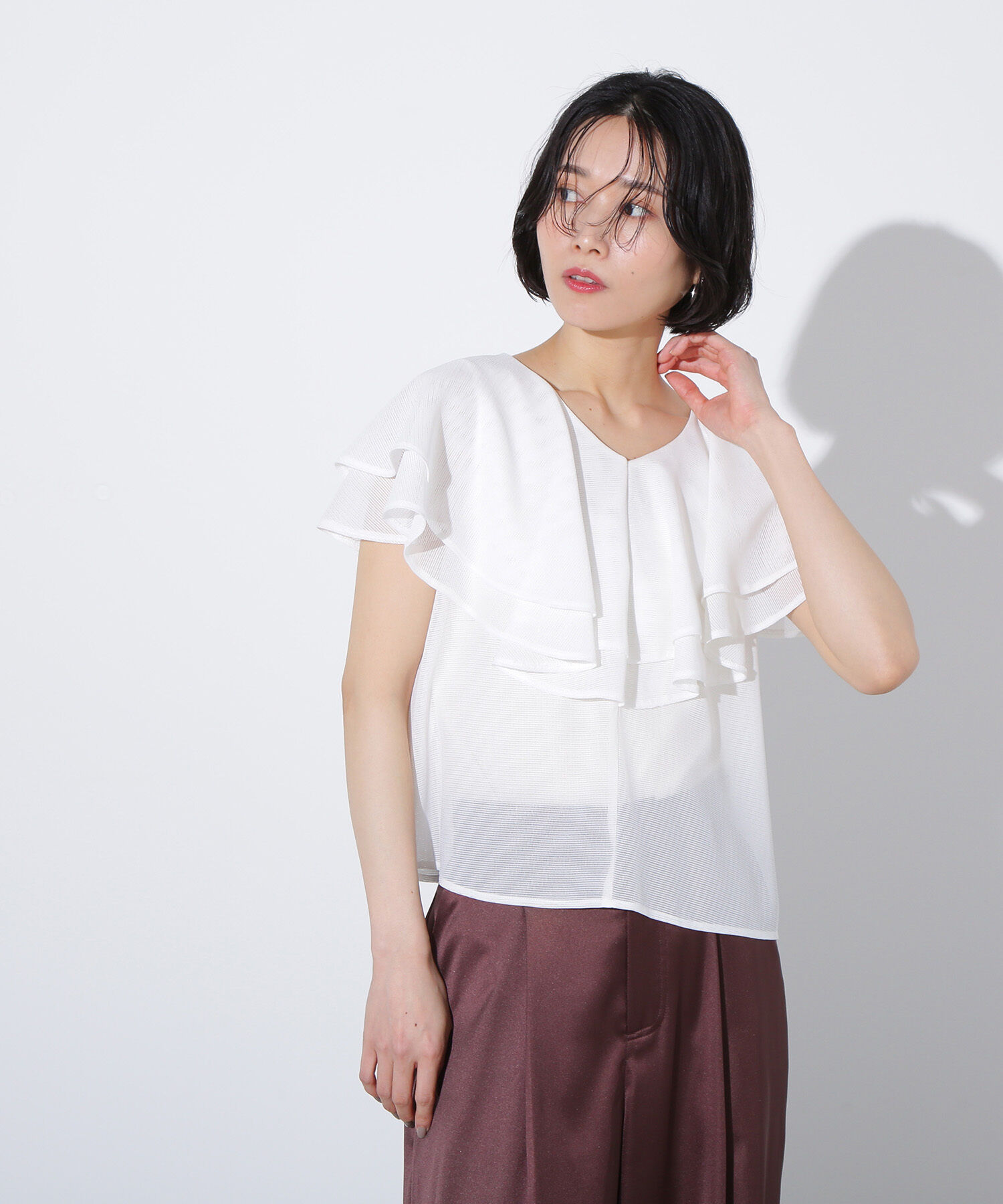  「メッシュフリルブラウス」|シャツ・ブラウス|