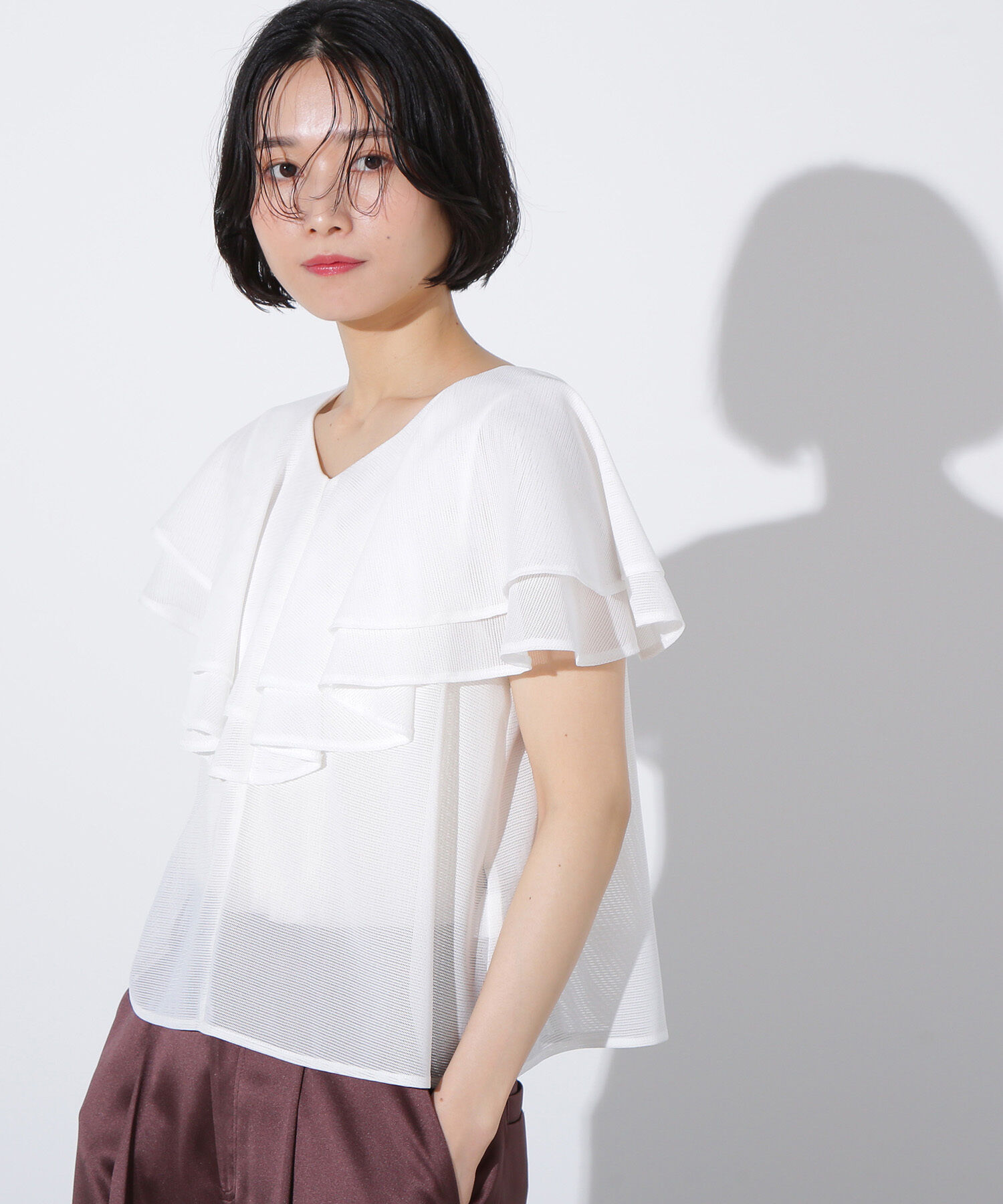  「メッシュフリルブラウス」|シャツ・ブラウス|