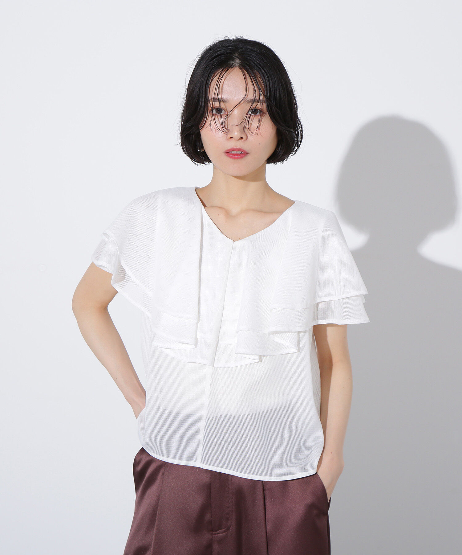  「メッシュフリルブラウス」|シャツ・ブラウス|