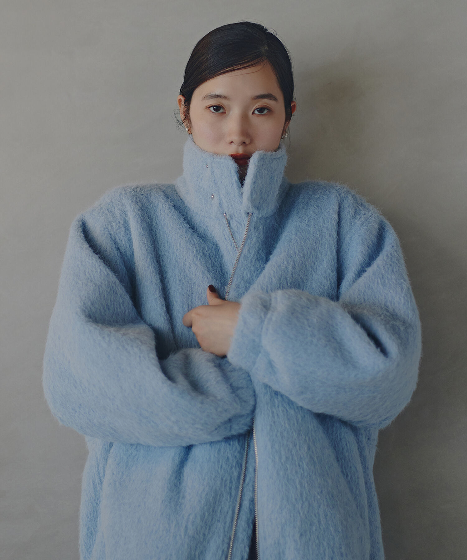  「スタンドネックシャギーブルゾン」|ブルゾン・スタジャン|ライトブルー