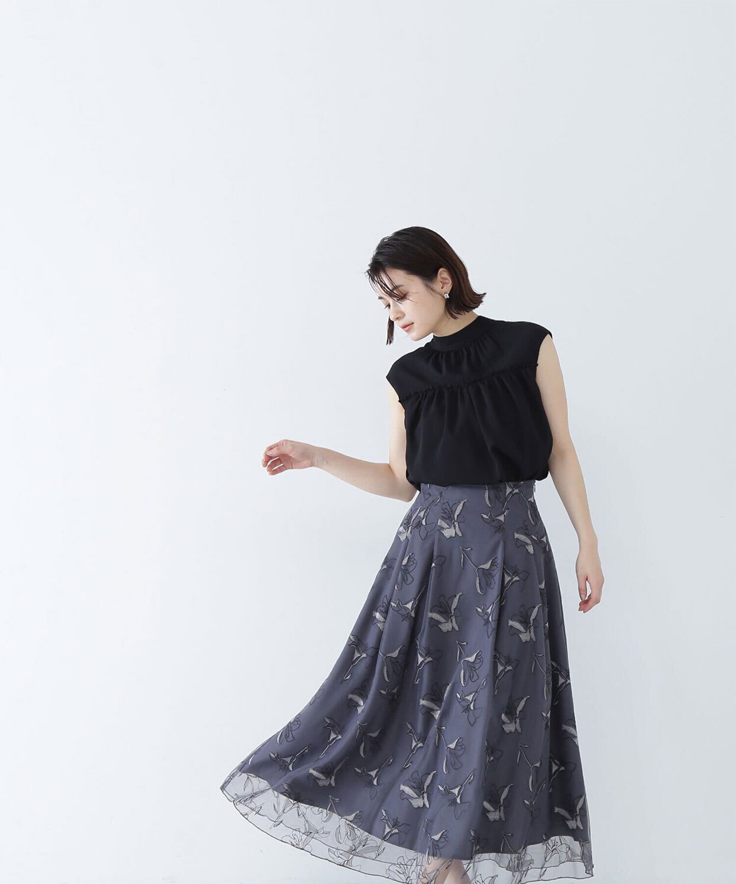  「チュール刺繍フレアスカート」|スカート|