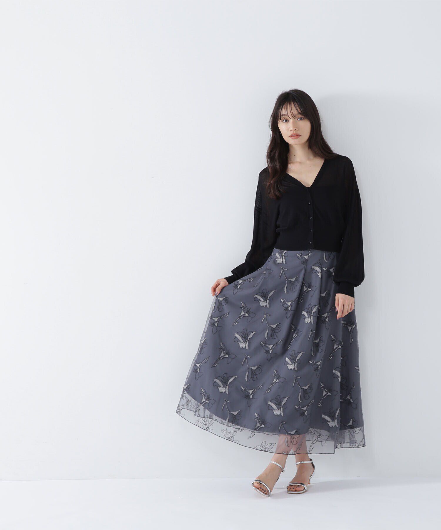  「チュール刺繍フレアスカート」|スカート|