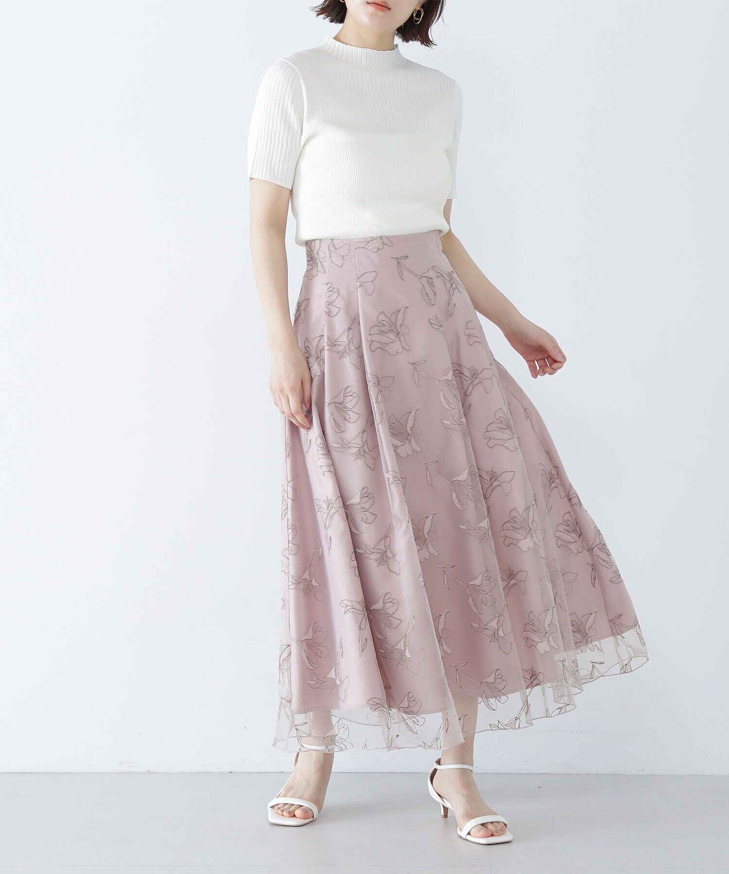  「チュール刺繍フレアスカート」|スカート|