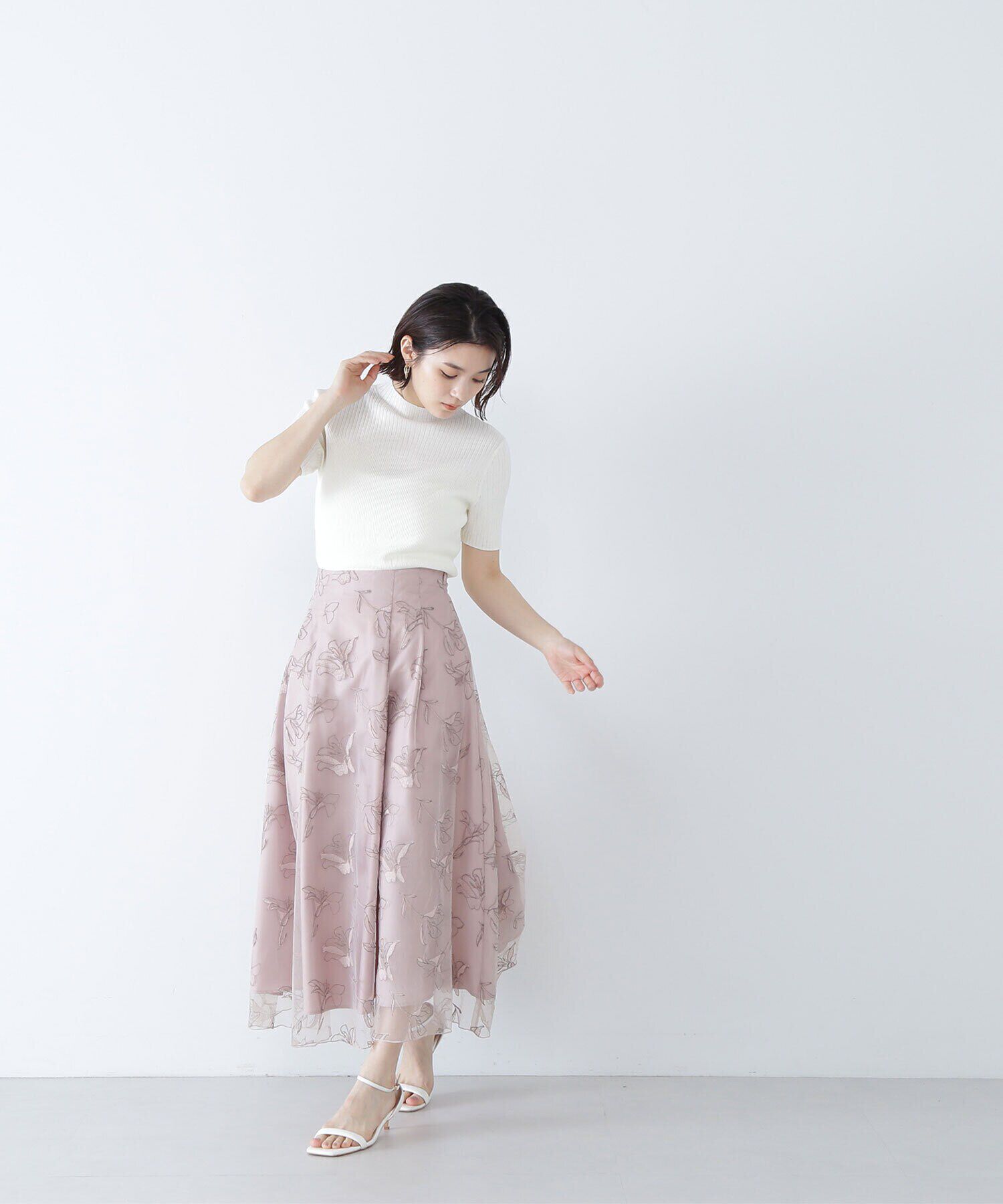  「チュール刺繍フレアスカート」|スカート|