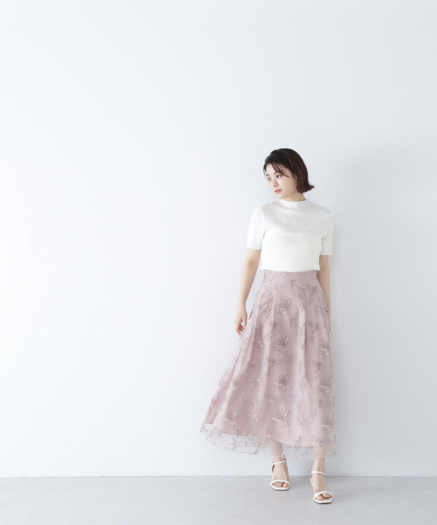  「チュール刺繍フレアスカート」|スカート|