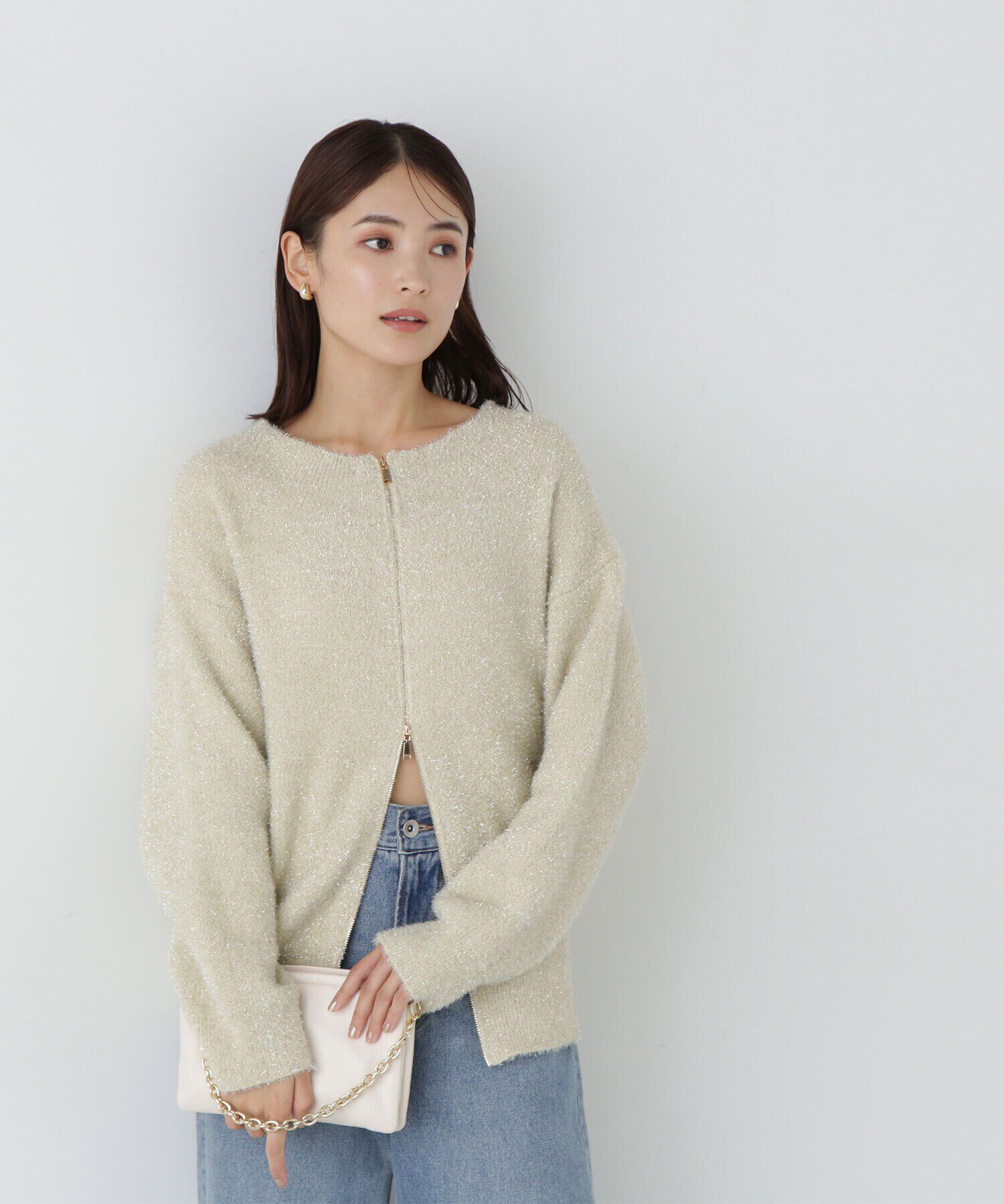  「グリッターラメジップカーディガン　24AW」|ニット・セーター|オフ1