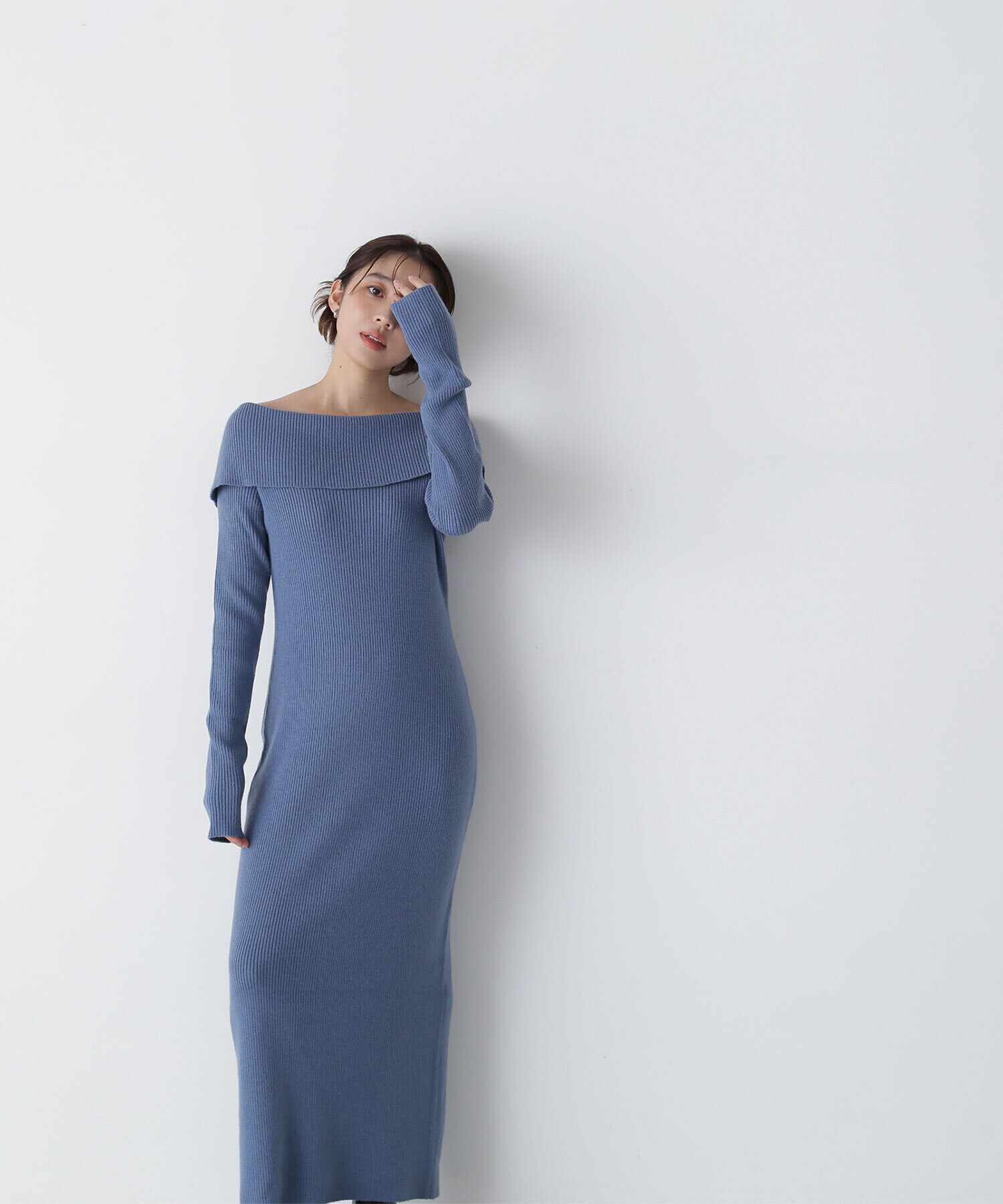  「ワイドショルダーIラインニットワンピース」|ワンピース|