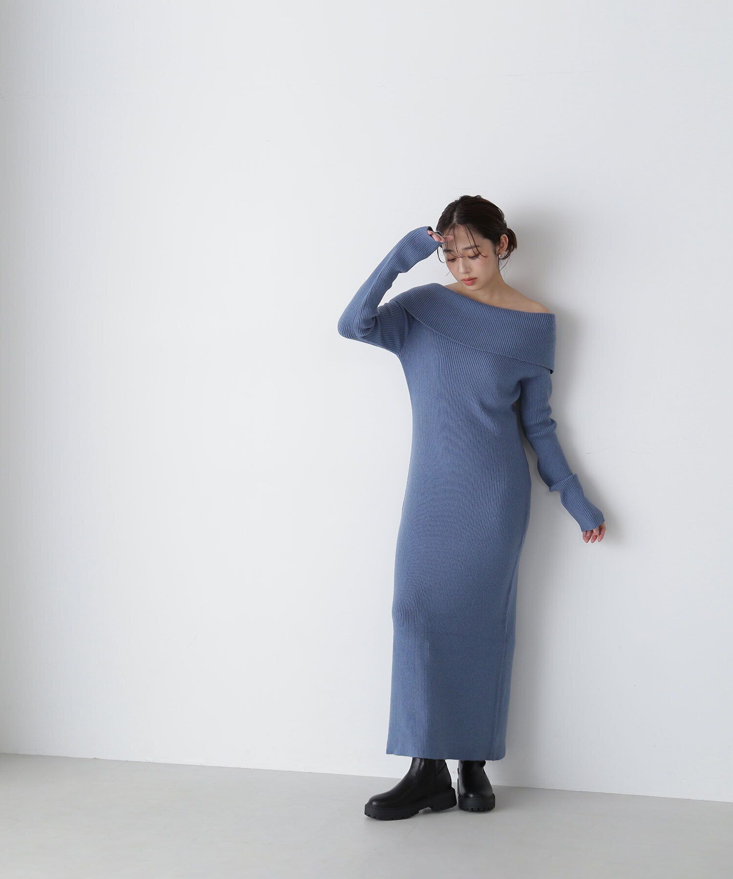  「ワイドショルダーIラインニットワンピース」|ワンピース|