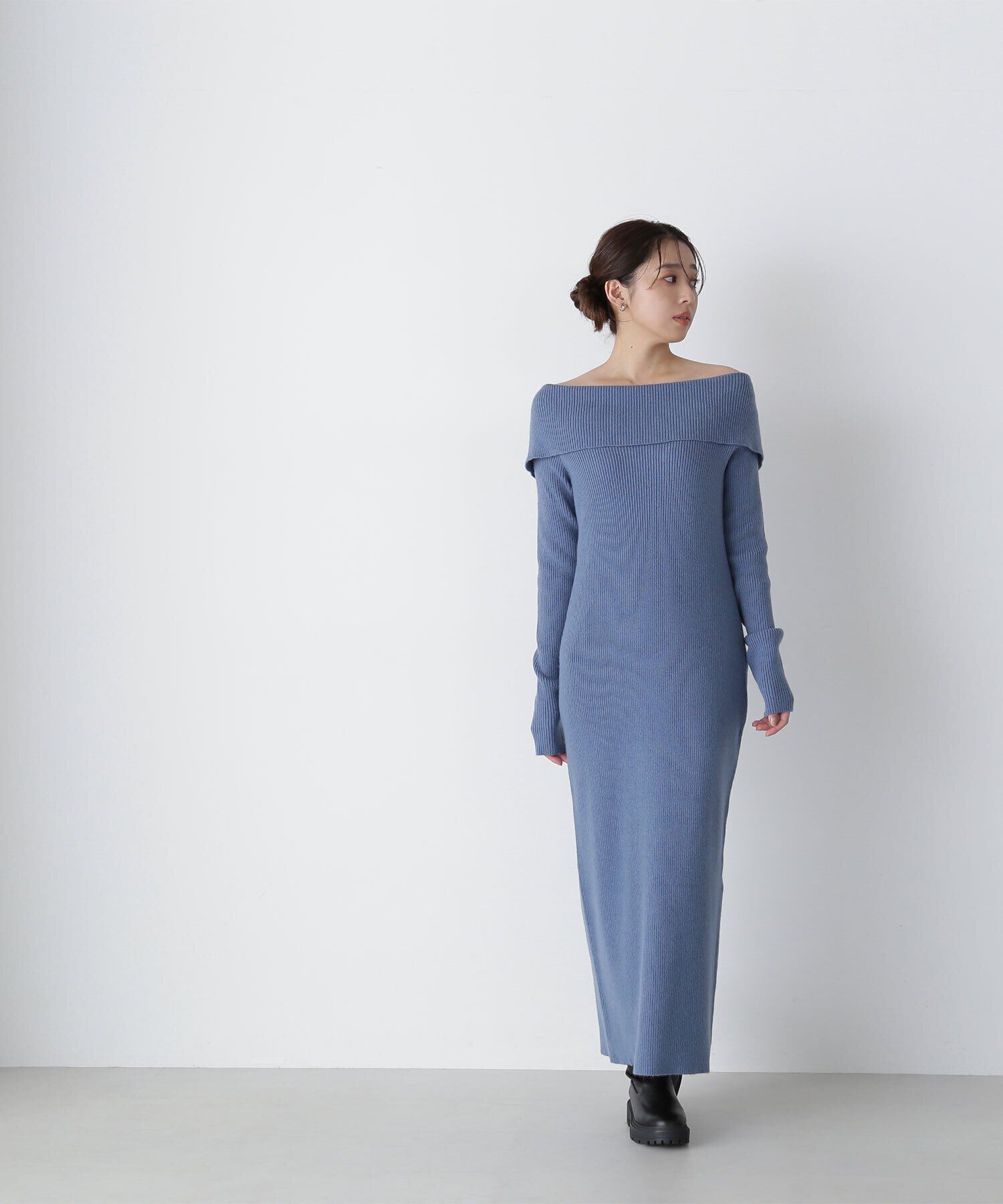  「ワイドショルダーIラインニットワンピース」|ワンピース|