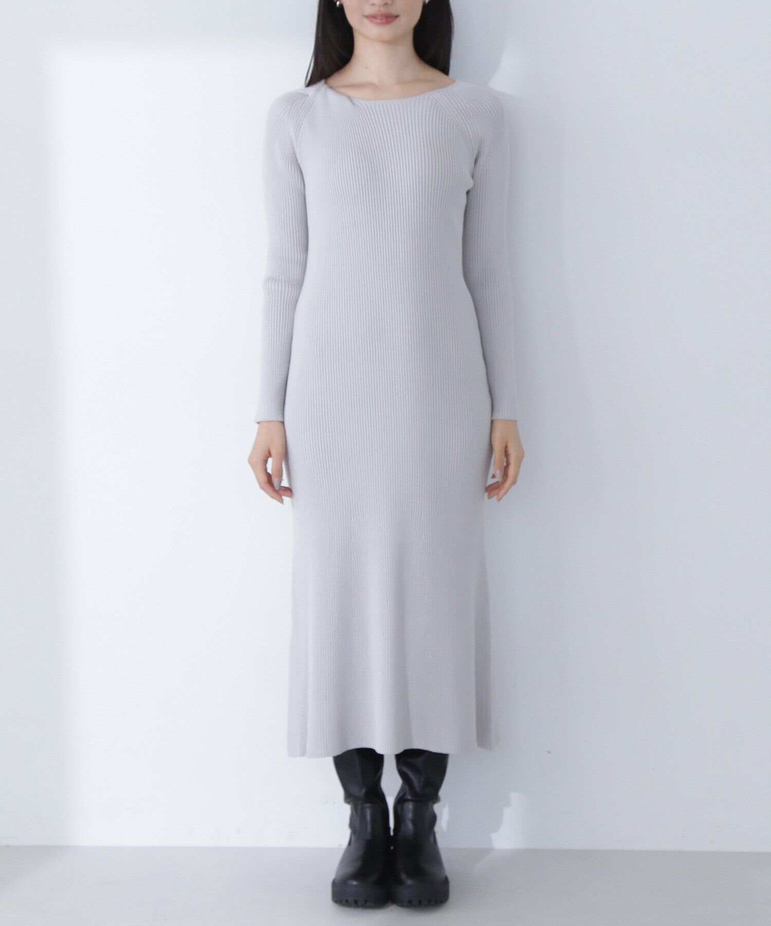  「ツイストアシメネックニットワンピース」|ワンピース|